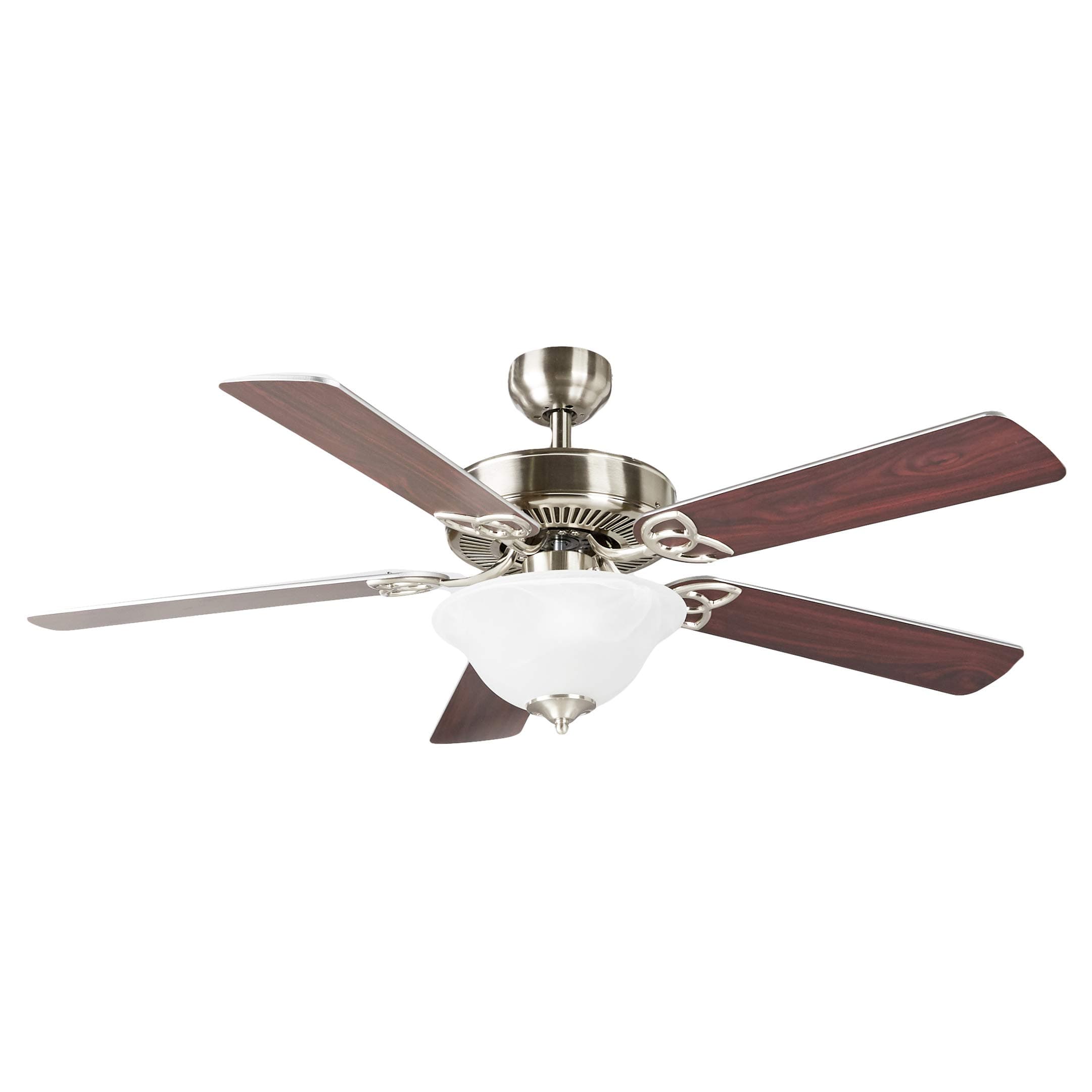 Amazon Basics 52-Inch Ceiling Fan, Includes LED Light Kit With Two Medium Base LED Light Bulbs, Five Reversible Blades, Brushed Nickel Finish