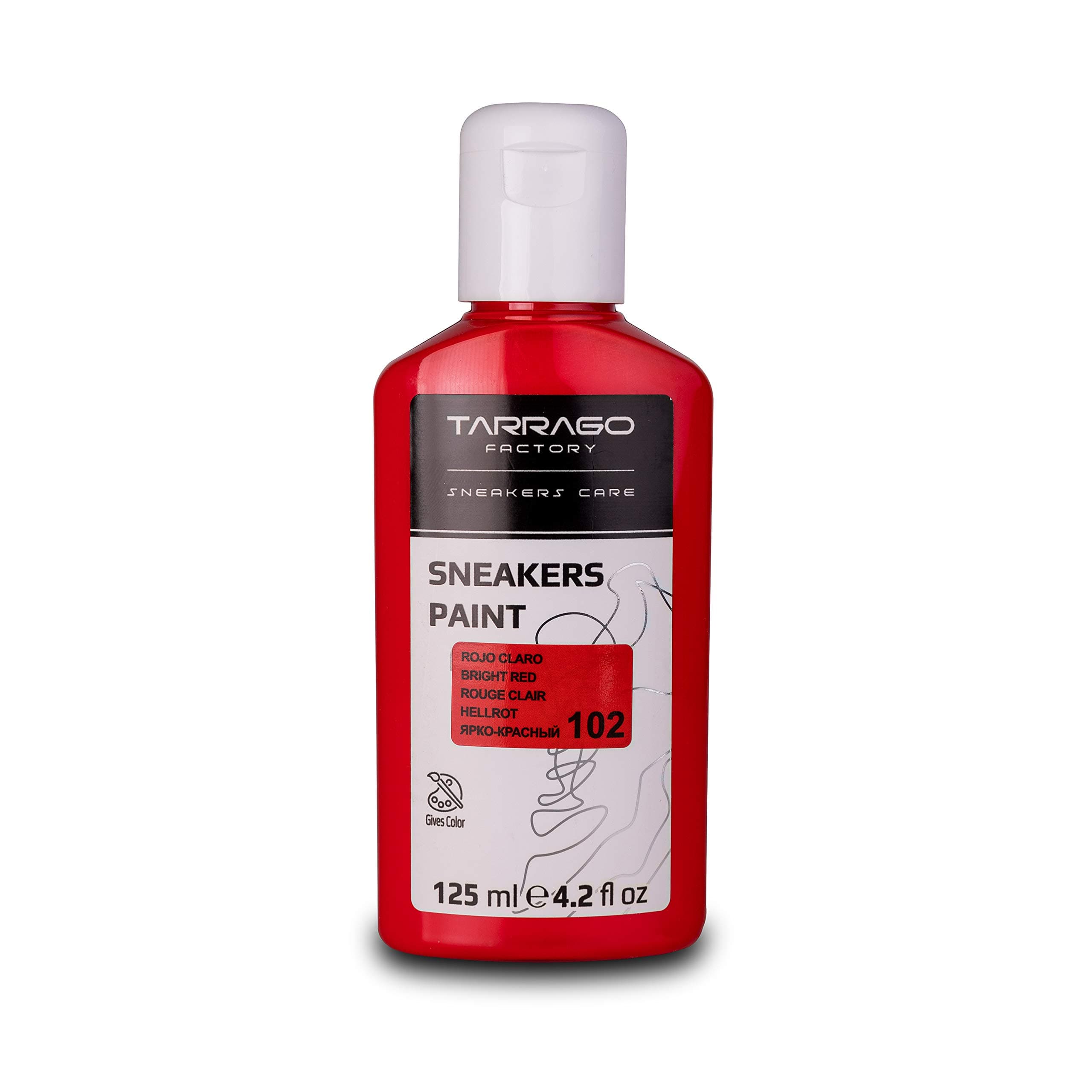 Tarrago Sneaker Leather Paint–Acrylic Customize Shoe Paint–For Sneakers, Boots, Bags, Purses–Matte,Flexible, Perfect Coverage–Bright Red #102 – 4.4 Fl.Oz., Bright Red #102, 4.4 Fl Oz (Pack of 1)
