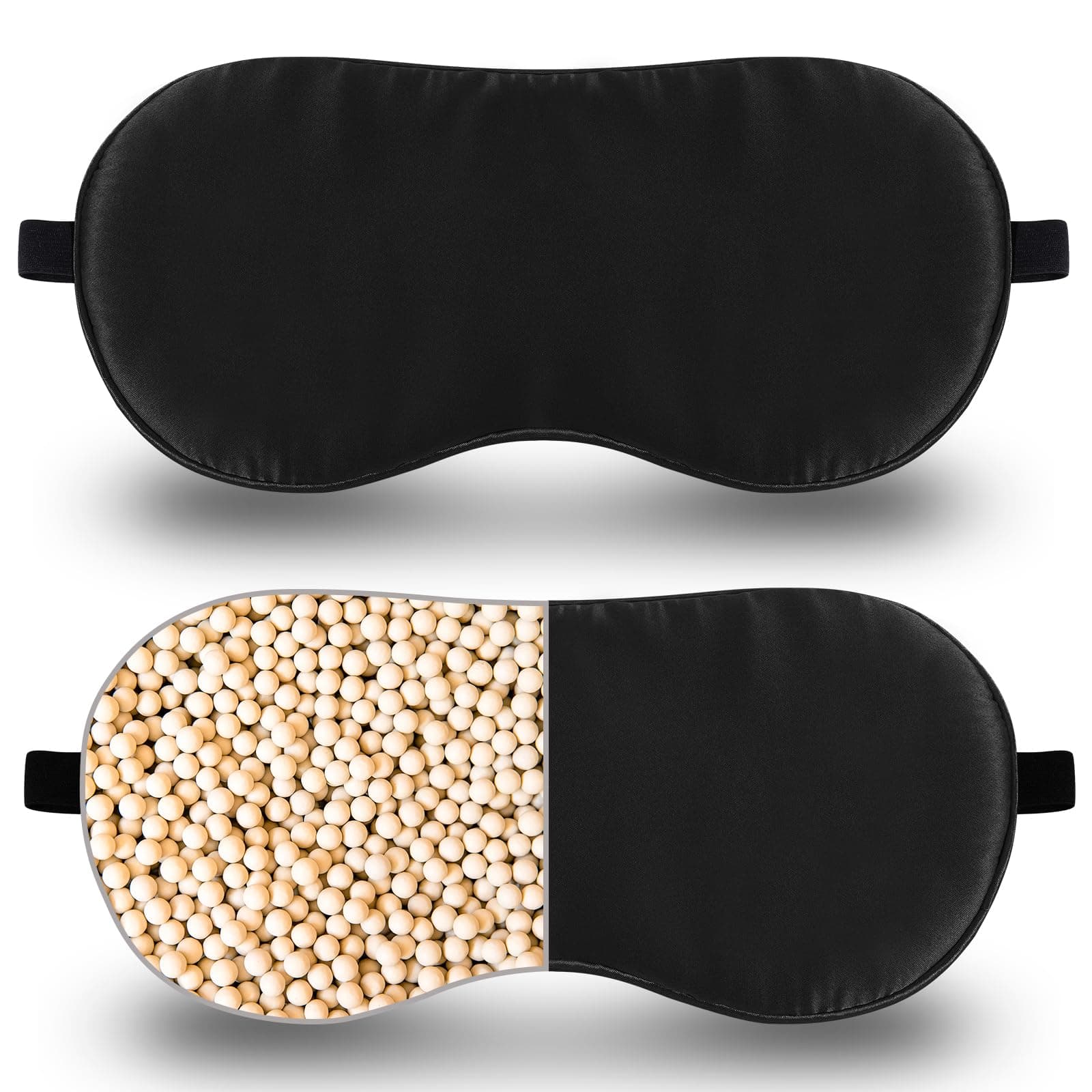 BeeVines Moist Heat Warm Compress for Eyes, 2 Pack Silk Weighted Eye Mask for Dry Eyes Puffy, Microwave Activated Heated Eye Mask for Sleeping with Heating Pads (Black & Black)