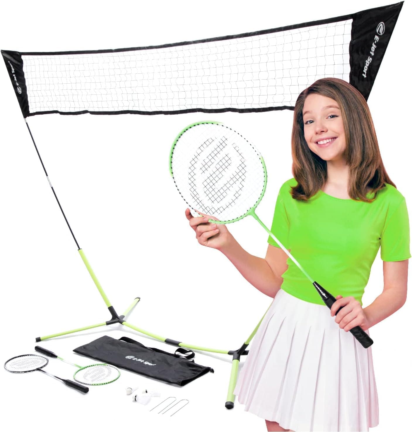 Badminton Net Rackets Shuttlecocks Combo Set - Portable & Instant Setup (Backyard Fun, Beach Park Picnic Outdoor Games)