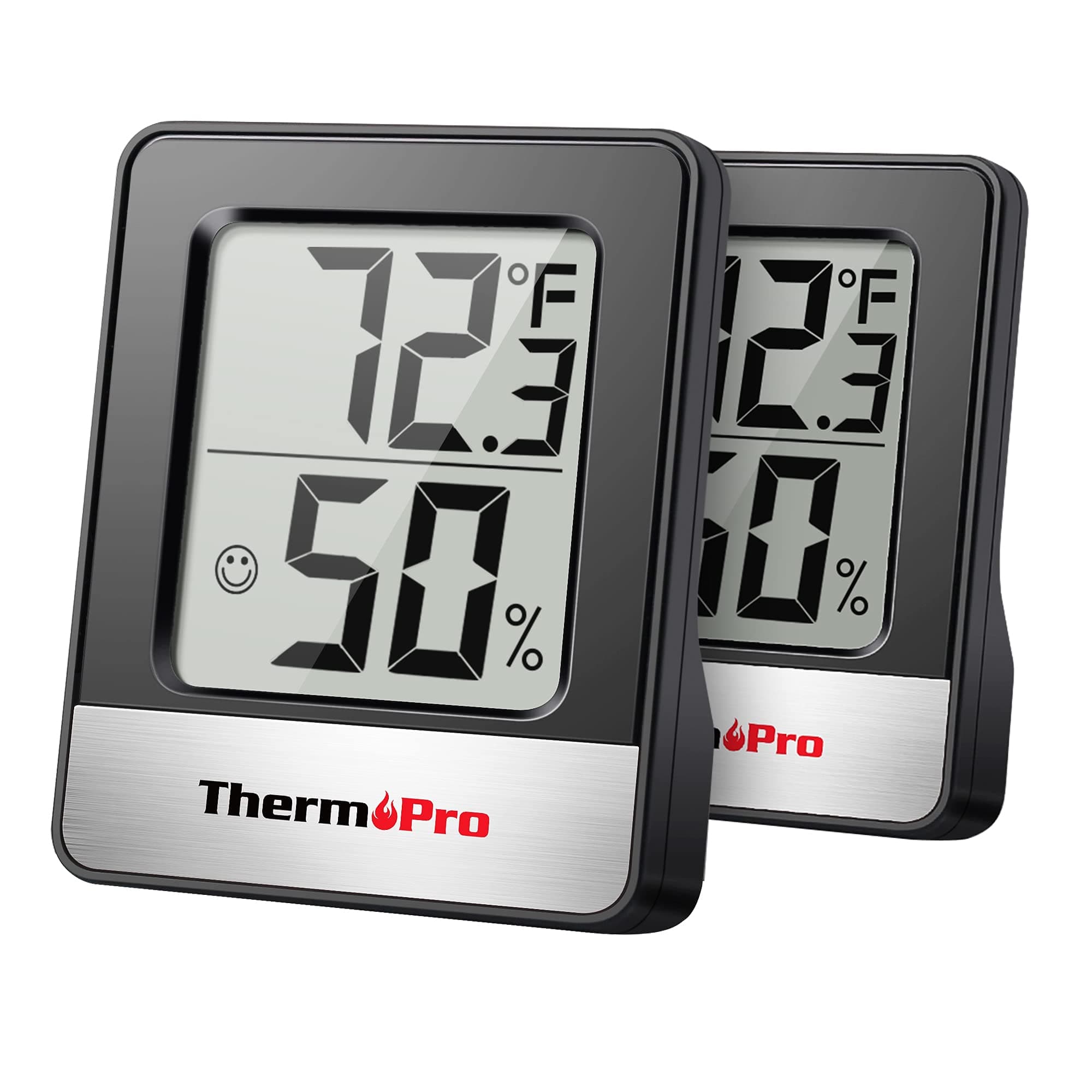 ThermoPro TP49 Digital Room Thermometer Indoor Hygrometer (Black, 2 Pack)