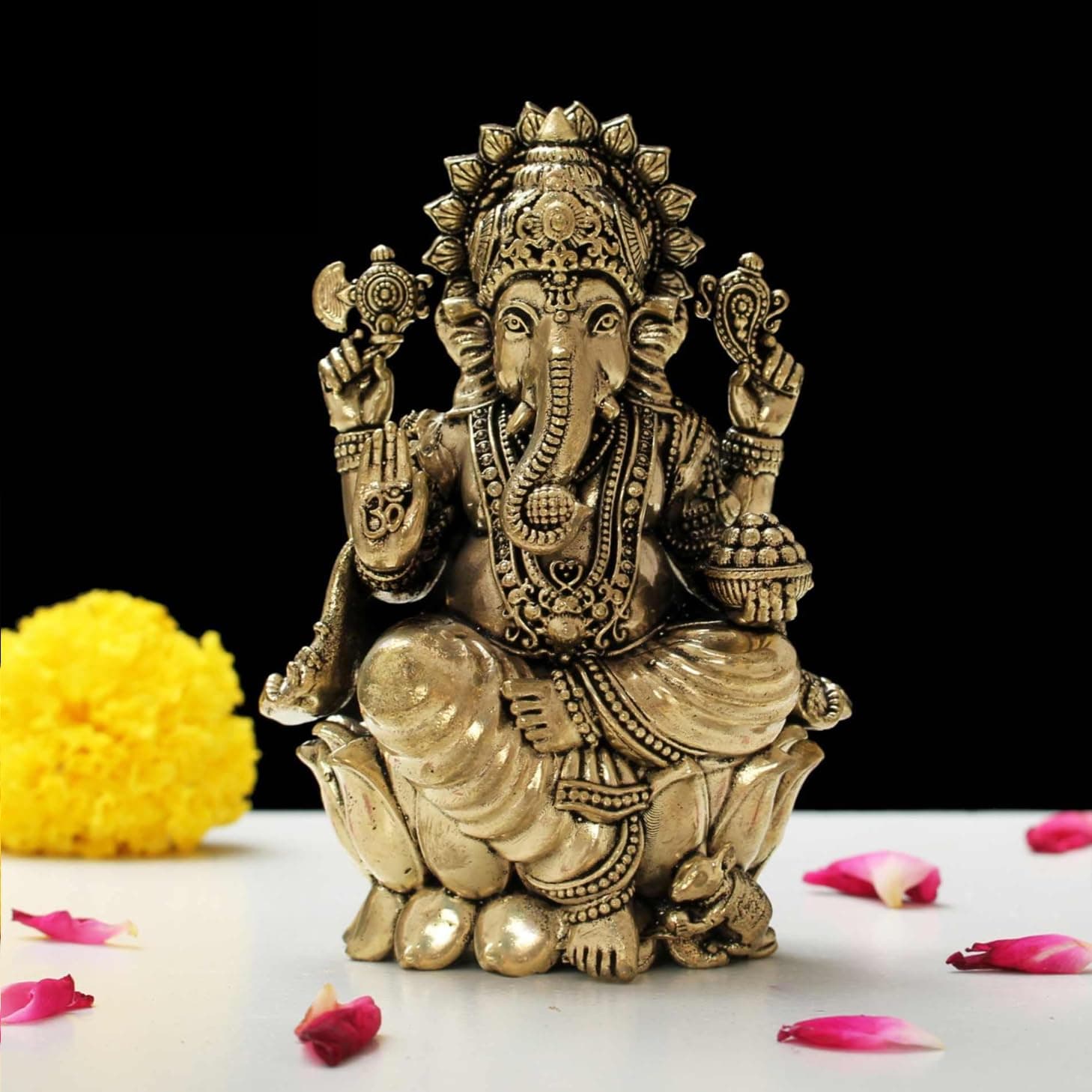 Brass Ganesha Idol for Good Luck & Worship | 4" Ganpati Hindu God Statue Figurine Perfect for Decoration Puja & Gifting Purpose Sculpture (Weight- 250gm)