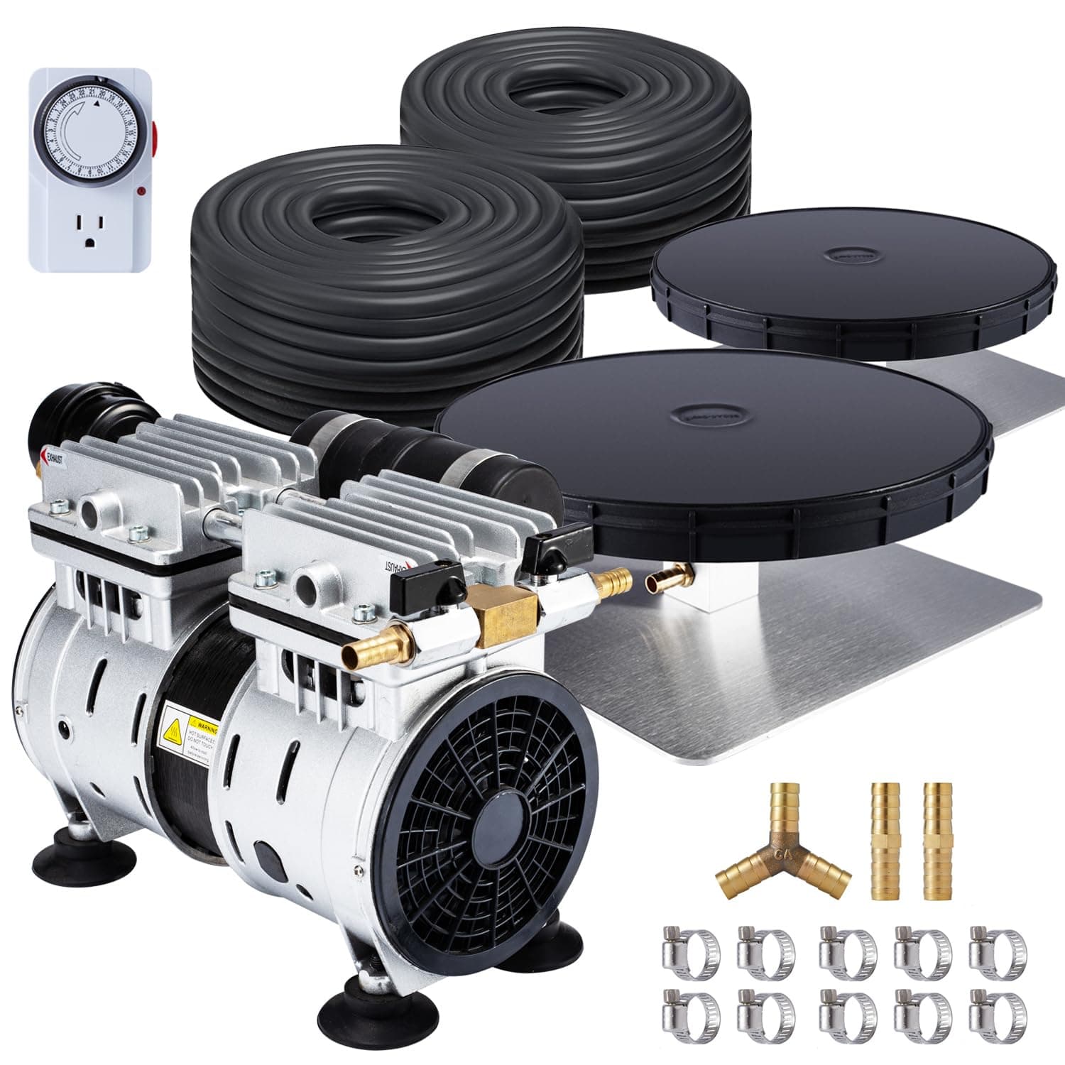 HQUA PAS20 Pond & Lake Aeration System for Up to 3 Acre, 3/4 HP Compressor + Two 100' Weighted Tubing + 2 Diffusers