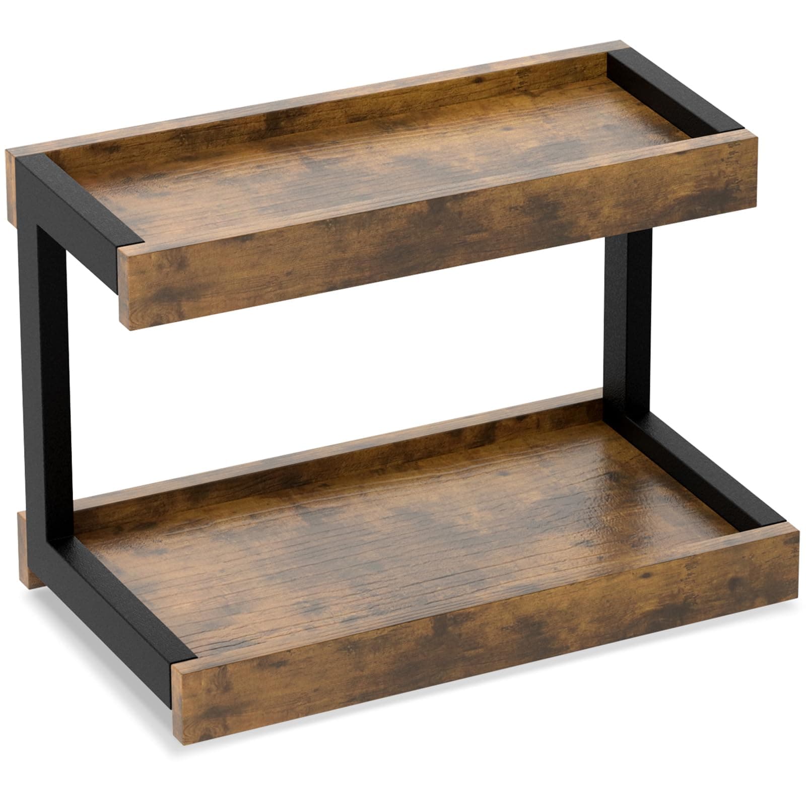 MARTY 2 Tier Spice Rack Organizer for Countertop, 15.8''L Coffee Station/Bathroom Organizer Countertop, Counter Shelf Desktop Storage Organizer for Kitchen, Bedroom, Office (Rustic Brown)