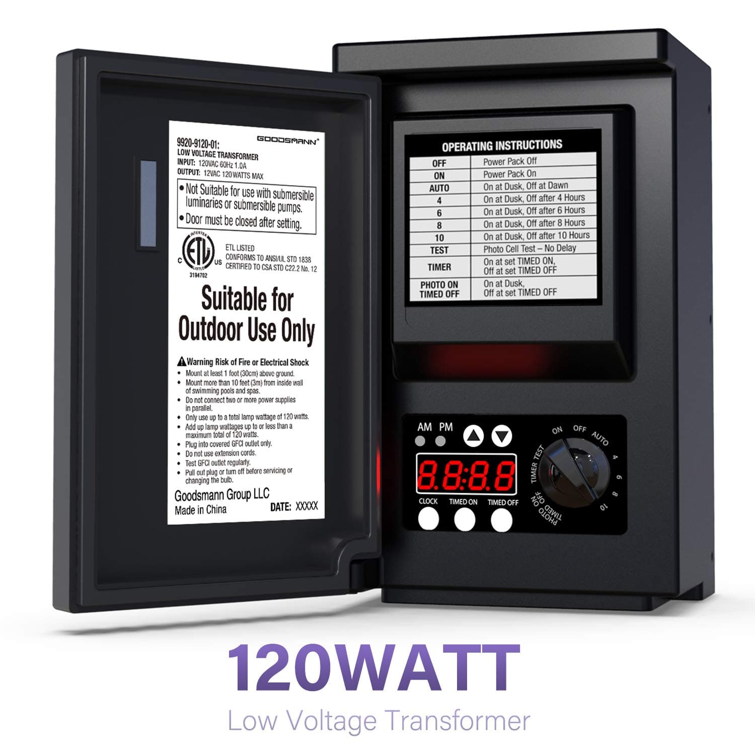 GOODSMANN120 Watt Power Pack with Sensor and Weather Shield for Low Voltage Landscape Lighting and Spotlight Outdoor Transformer 120V Input 12V Output Compatible with Malibu Products 9920-9120-01