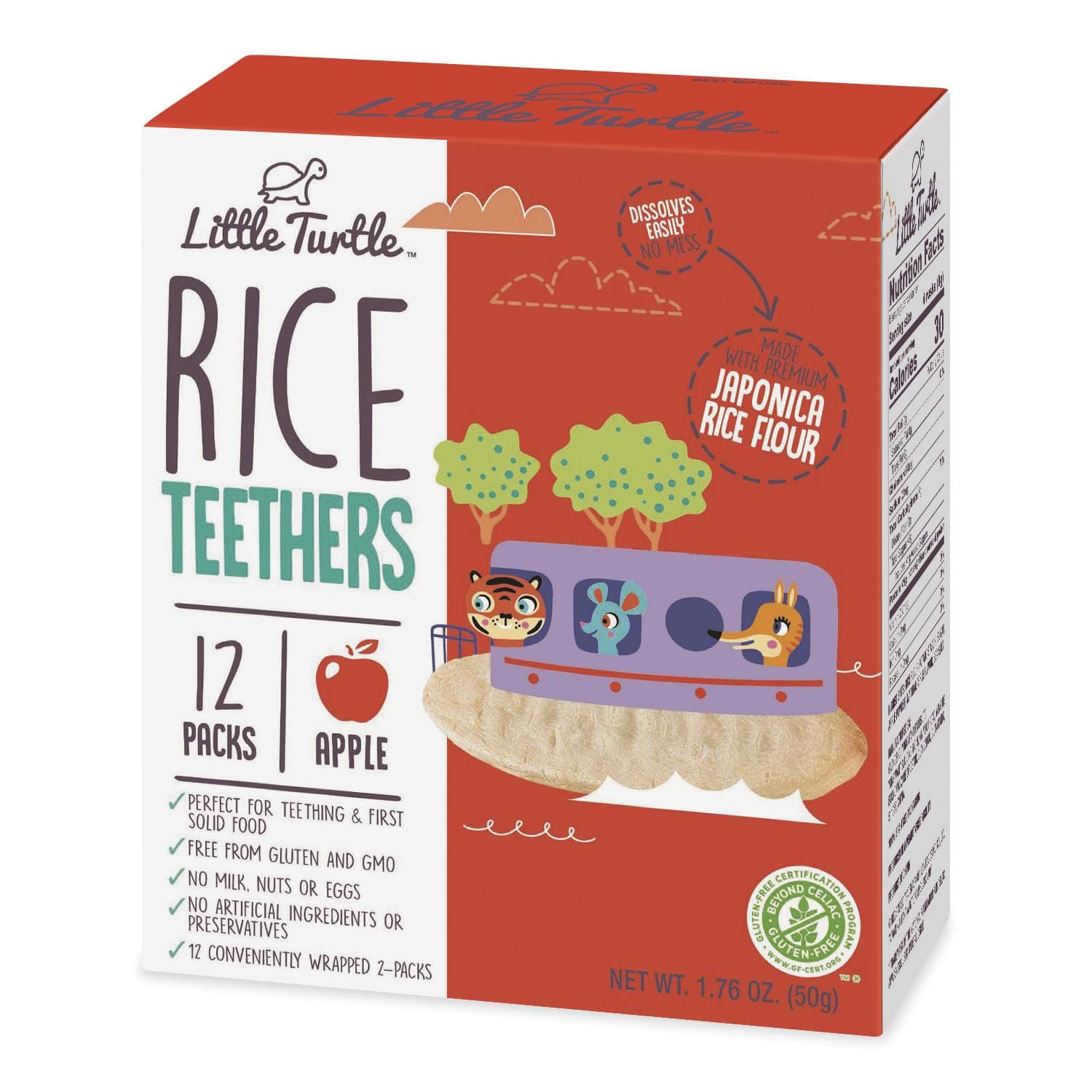 Little Turtle Rice Teethers, Apple Flavor, 12 Count (Pack of 4)