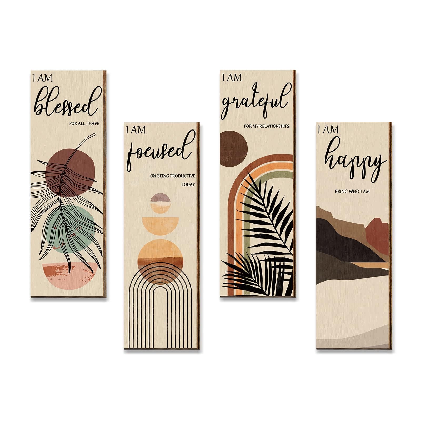 Boho Wall Art Prints 11 x 4 x 1 Inch, Set of 4, Mid Century Positive Affirmations Wall Decor Inspirational Boho Prints Wall Art Minimalist Home Decor Prints for Kitchen, Bedroom, Living Room, No Frame