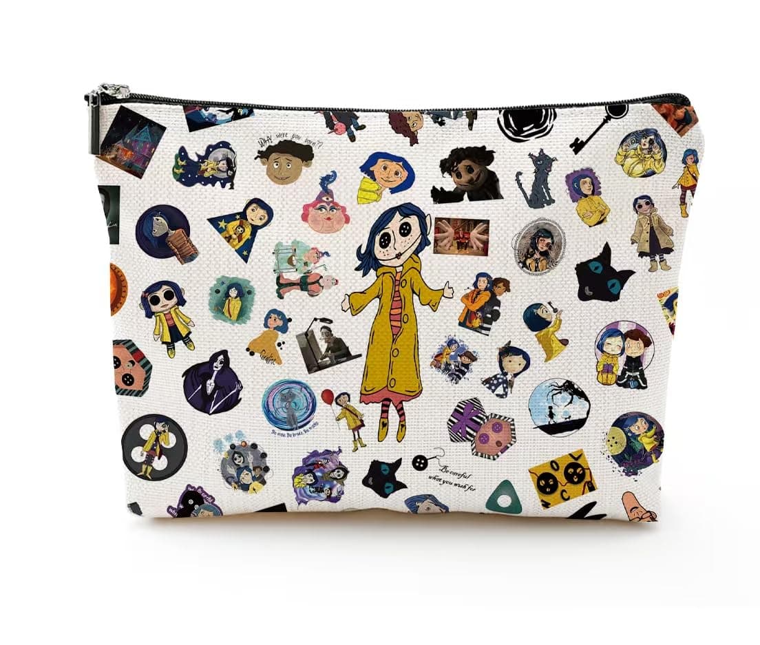 Coraline Gifts for Women, Coraline Merch, Coraline Stuff Fantasy Cartoon Movie Makeup Bag Travel Bag Zipper Pouch for Movie Fans