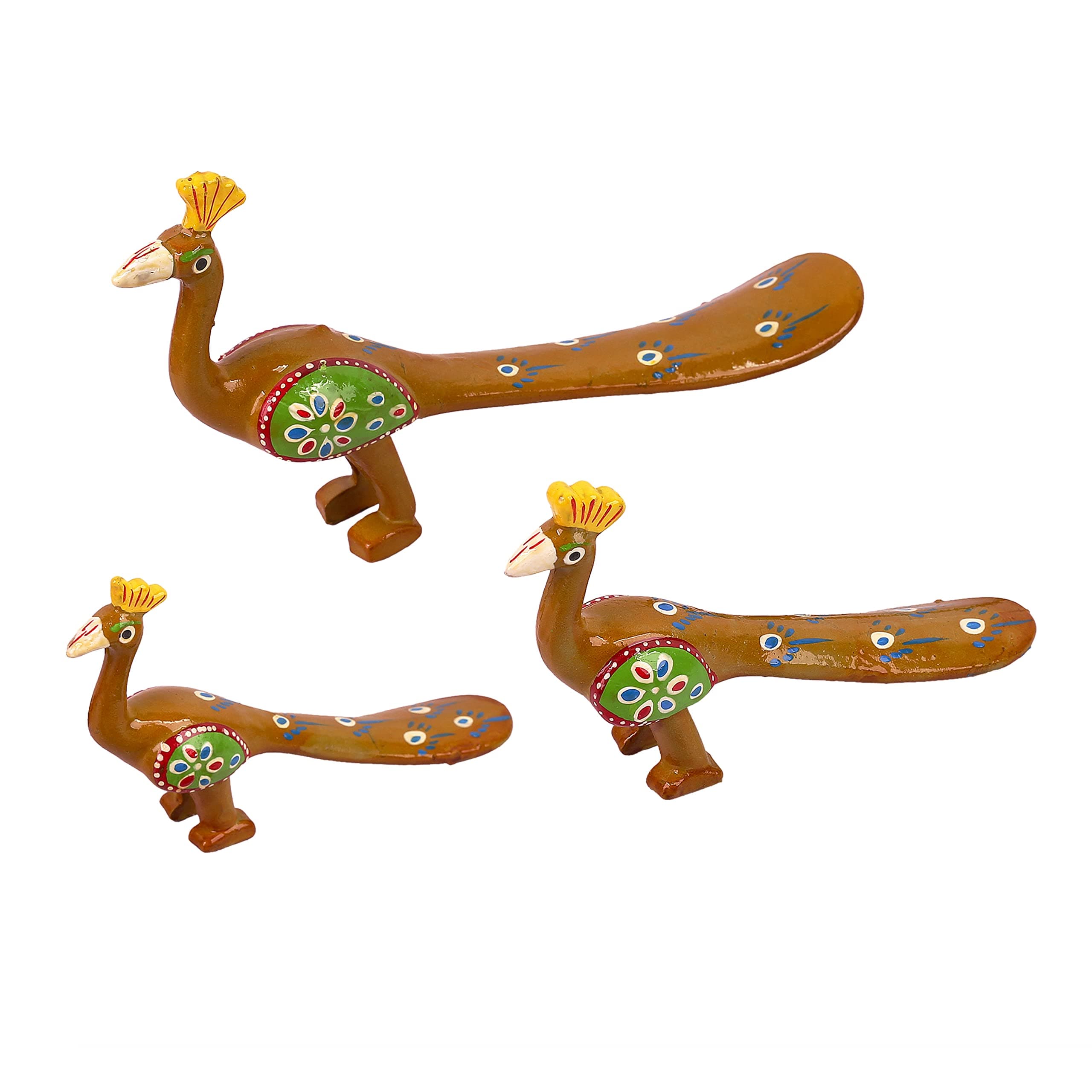 DreamKraft Handcrafted Set of 3 Showpiece Peacock for Gift Purpose and Inhance Home Decoration - Yellow (20X10CM,15X 8CM,14X8 CM)