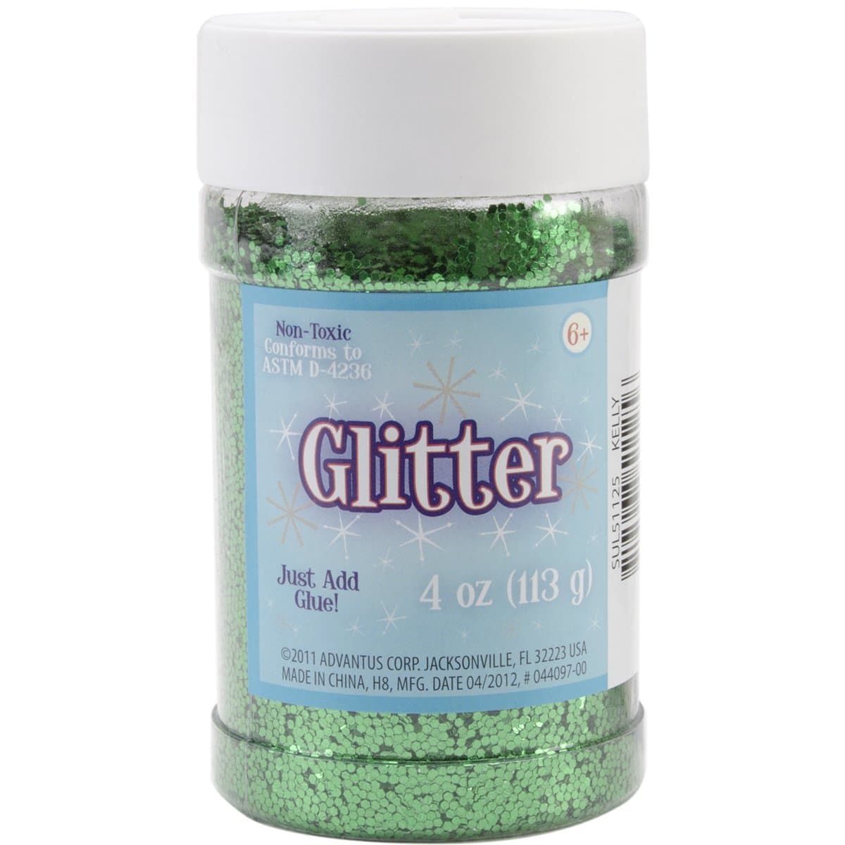 Sulyn Kelly Green Glitter Jar, 4 ounces, Non-Toxic, Reusable Jar with Easy to Use Shaker Top, Multiple Slot Openings for Easy Dispensing and Mess Reduction, Green Glitter, SUL51125