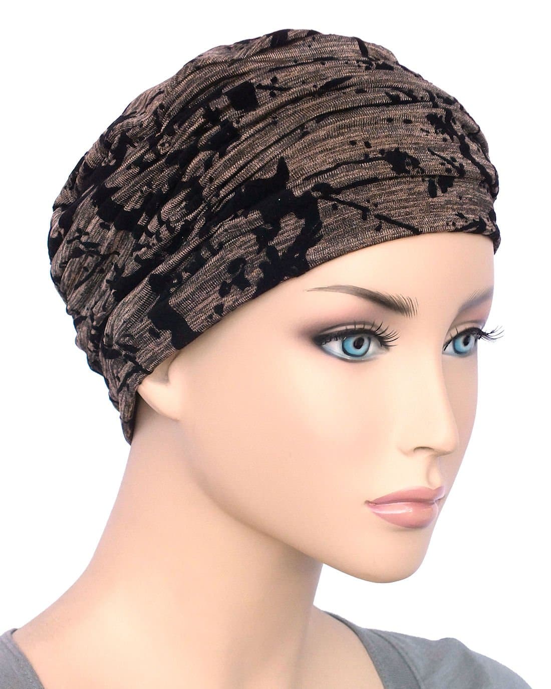 Glamour Cap Chemo Turban Bronze with Black Velour Burnout for Women with Cancer, Chemo, Hair Loss