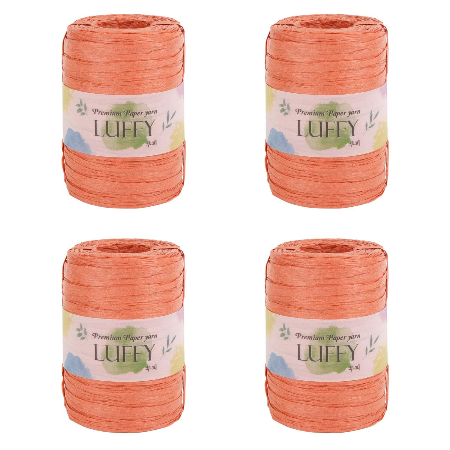 Luffy Premium 2mm Thickness Craft Ribbon Light Weight Paper Yarn (4 Skeins) (Deep Orange)