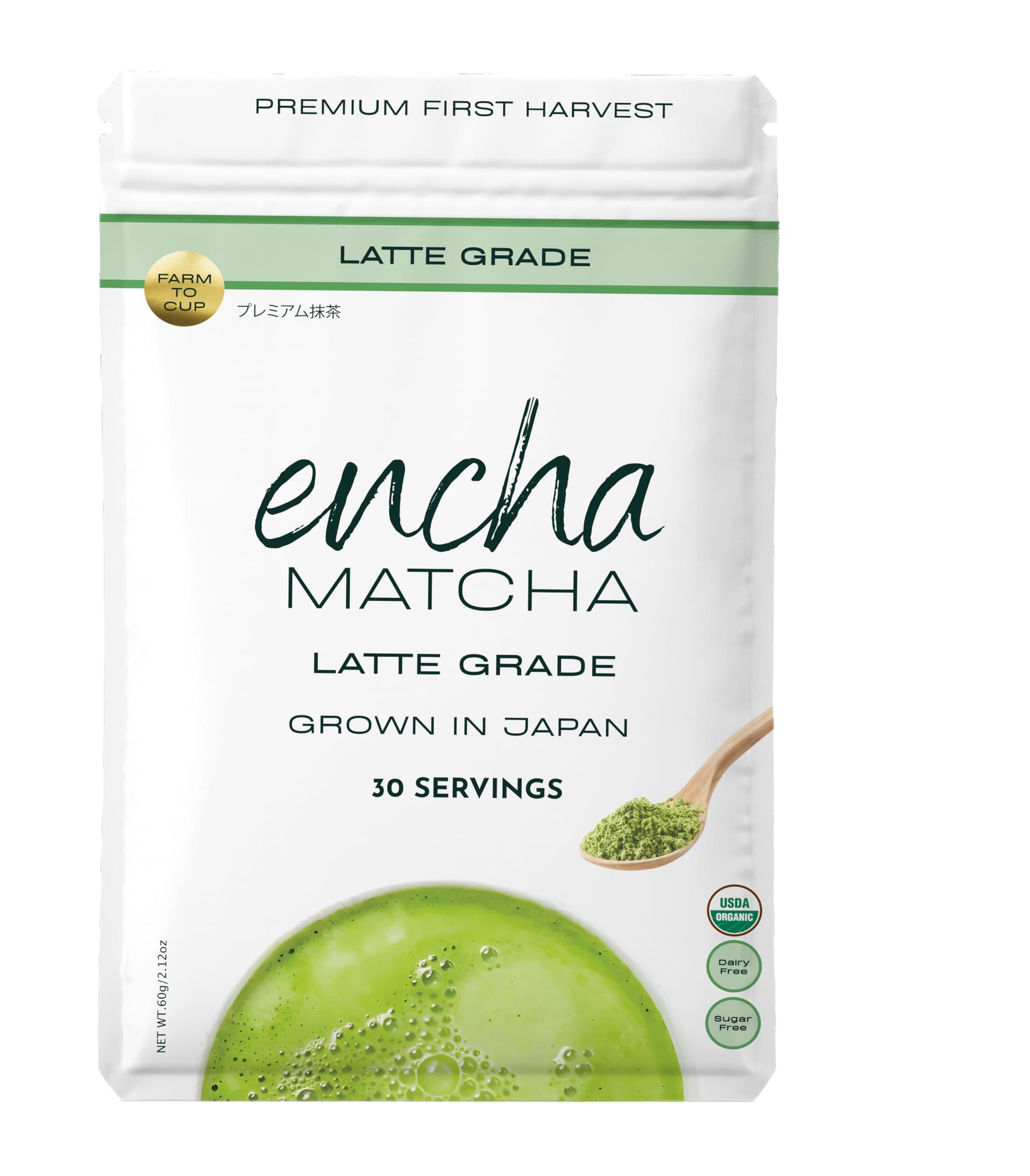 Encha Matcha - Latte Grade Matcha Powder - Unsweetened, First Harvest, Organic Green Tea Powder From Uji, Japan (60g / 2.12 Ounce) Premium for Latte, Smoothie - Caffeine, L-Theanine
