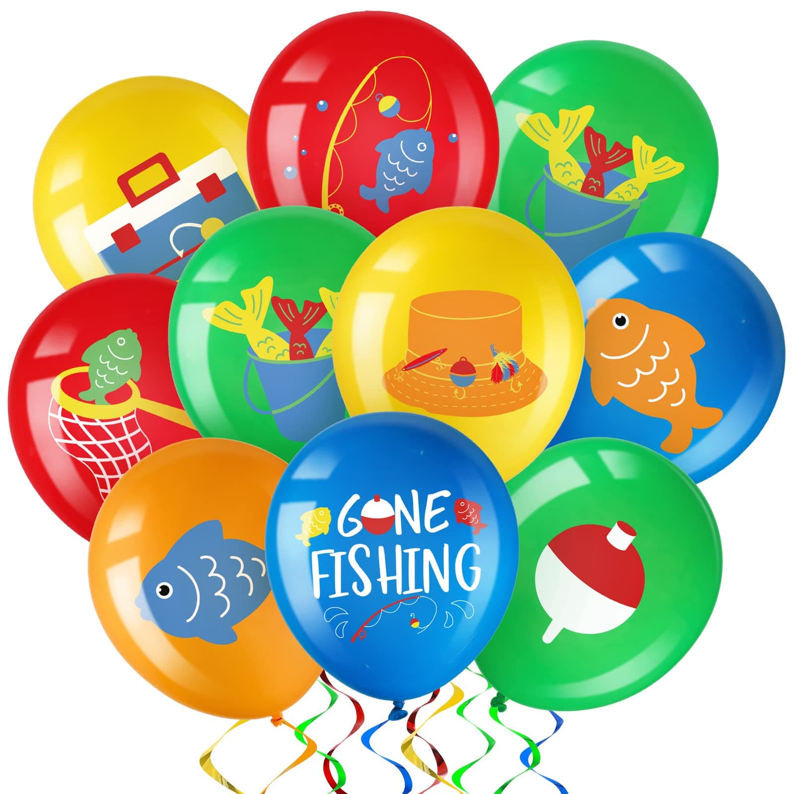 Zomiboo 36 Pack Fish Bobber Balloons Ofishally One Birthday Decoration Latex Fish Party Balloon Under the Sea Creature Birthday Baby Shower Party Decoration Supplies, 12 Inches(Gone Fishing Style)