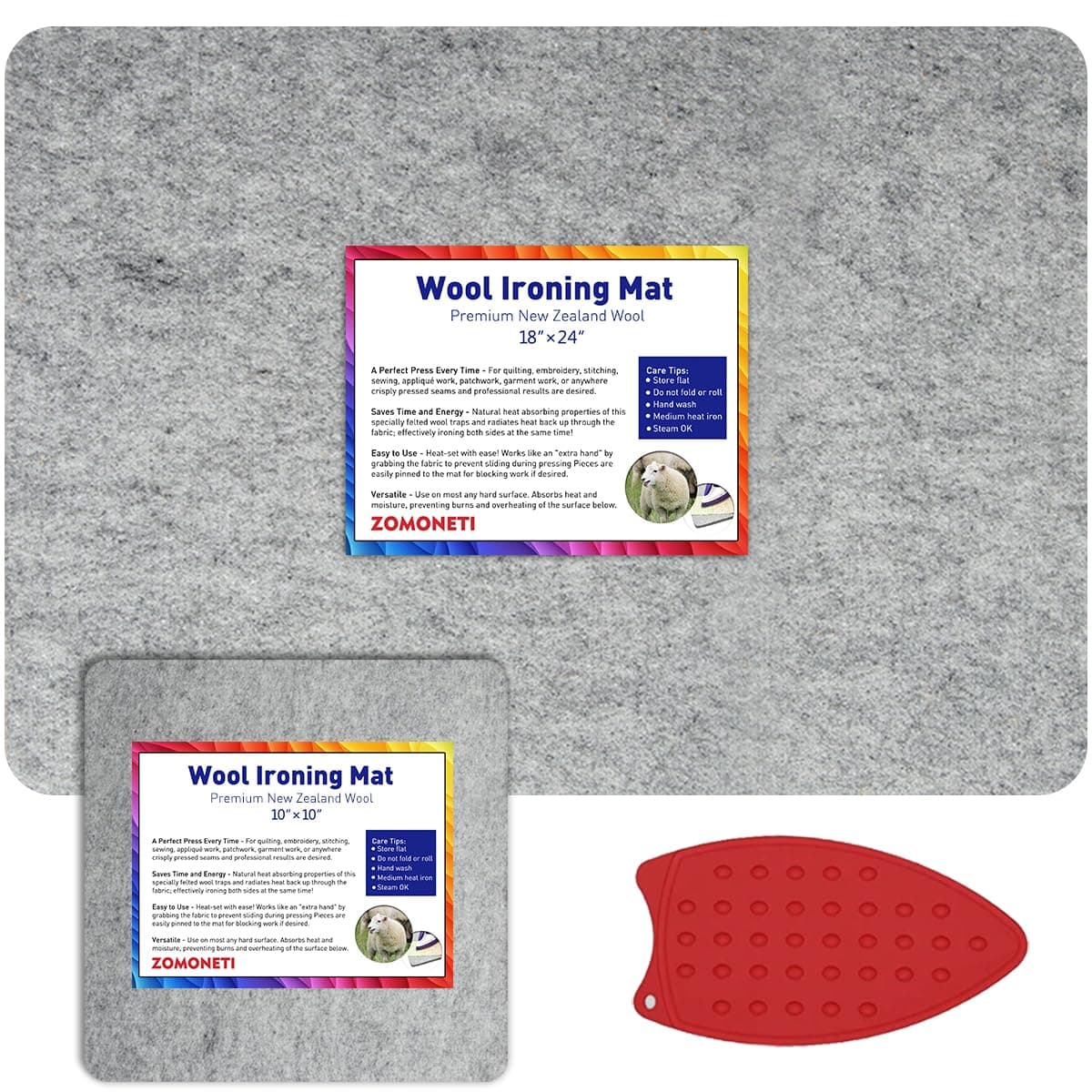 ZOMONETI 24" x 17" + 10" x 10" Wool Pressing Mat 100% New Zealand Felted Wool Ironing Mat Pad Blanket for Quilter, Sewing, Quilting Supplies and Notions