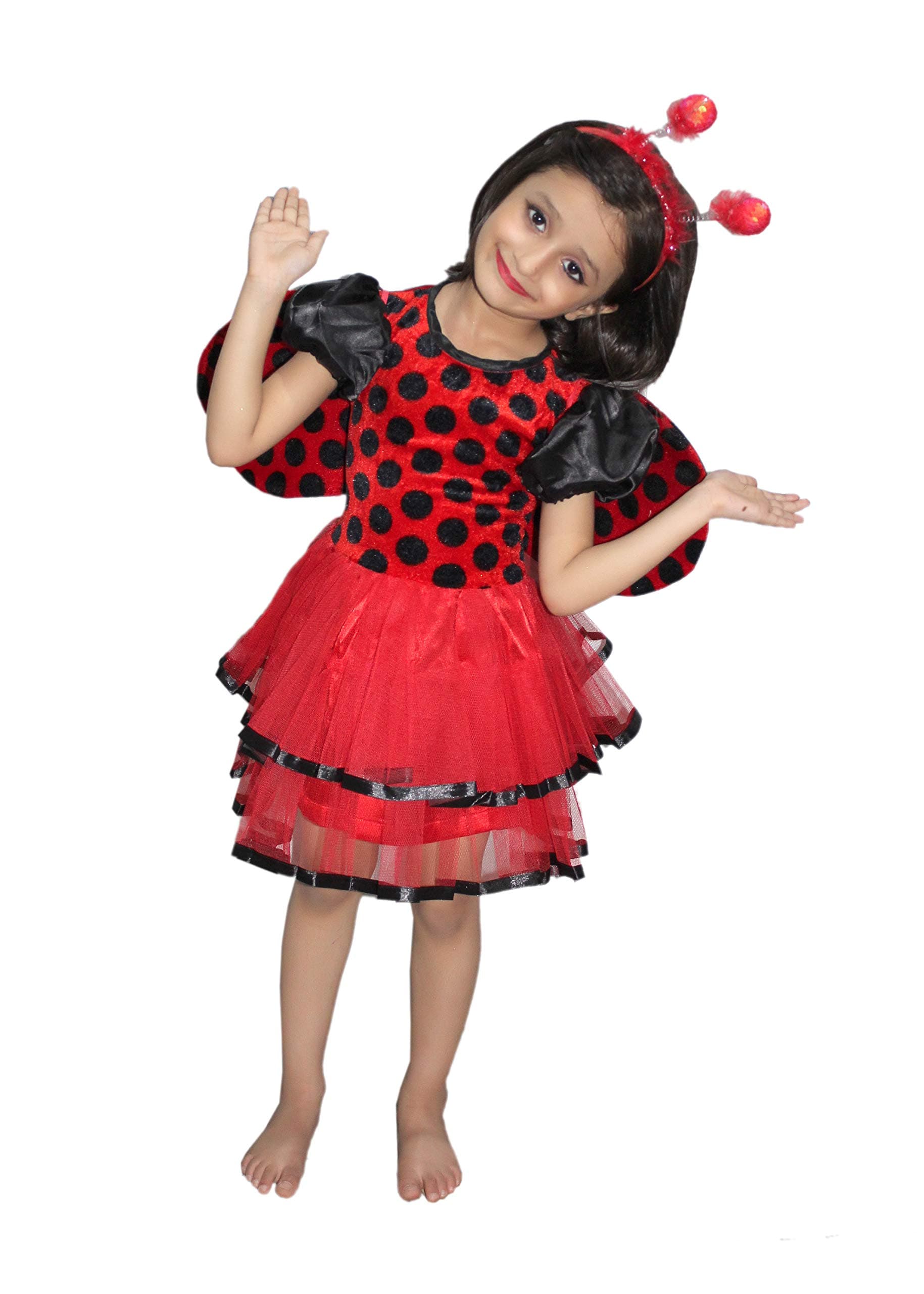 Kaku Fancy Dresses Red Lady Bird Girl Insect Costume -Red , 5-6 Years, for Girls