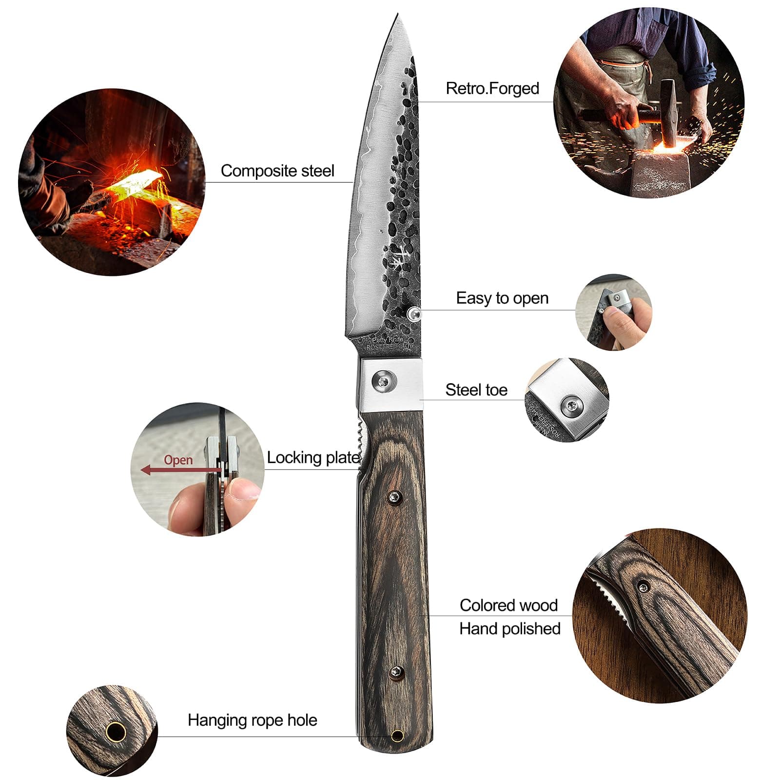 SENBON Forged 440 Stainless Steel Ultra Sharp Pocket Folding petty Universal Knife Color Wood Handle Camping Travel Outdoor Portable Fruit Knife