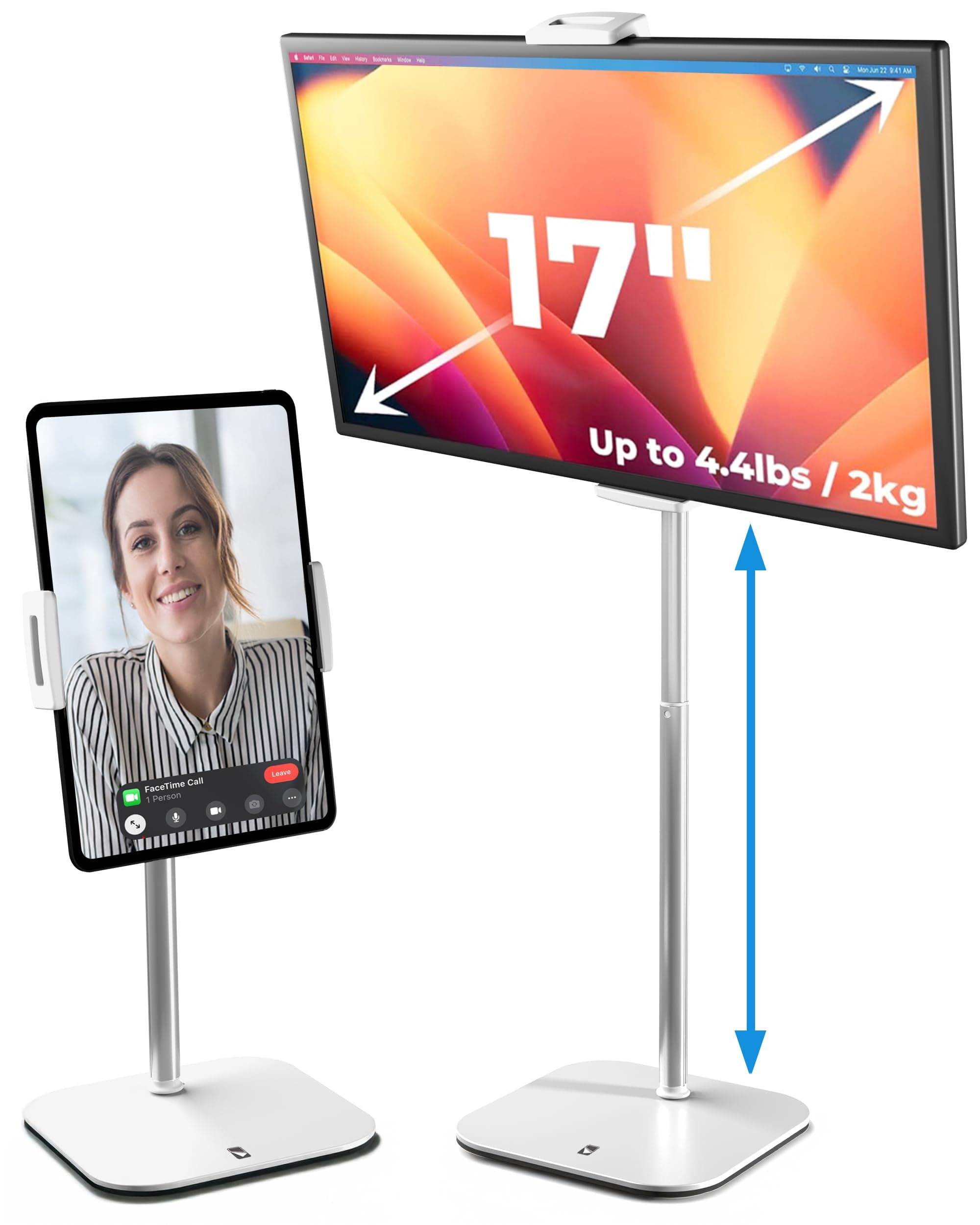 COOPER TabStand, 20" Tall iPad Stand for Desk, Portable Monitor Holder up to 17" Holds 4.4lb, Desktop Tablet Stand, Tablet Mount, Apple iPad Holder for Desk, for Samsung, Kindle, Fire (Frost White)