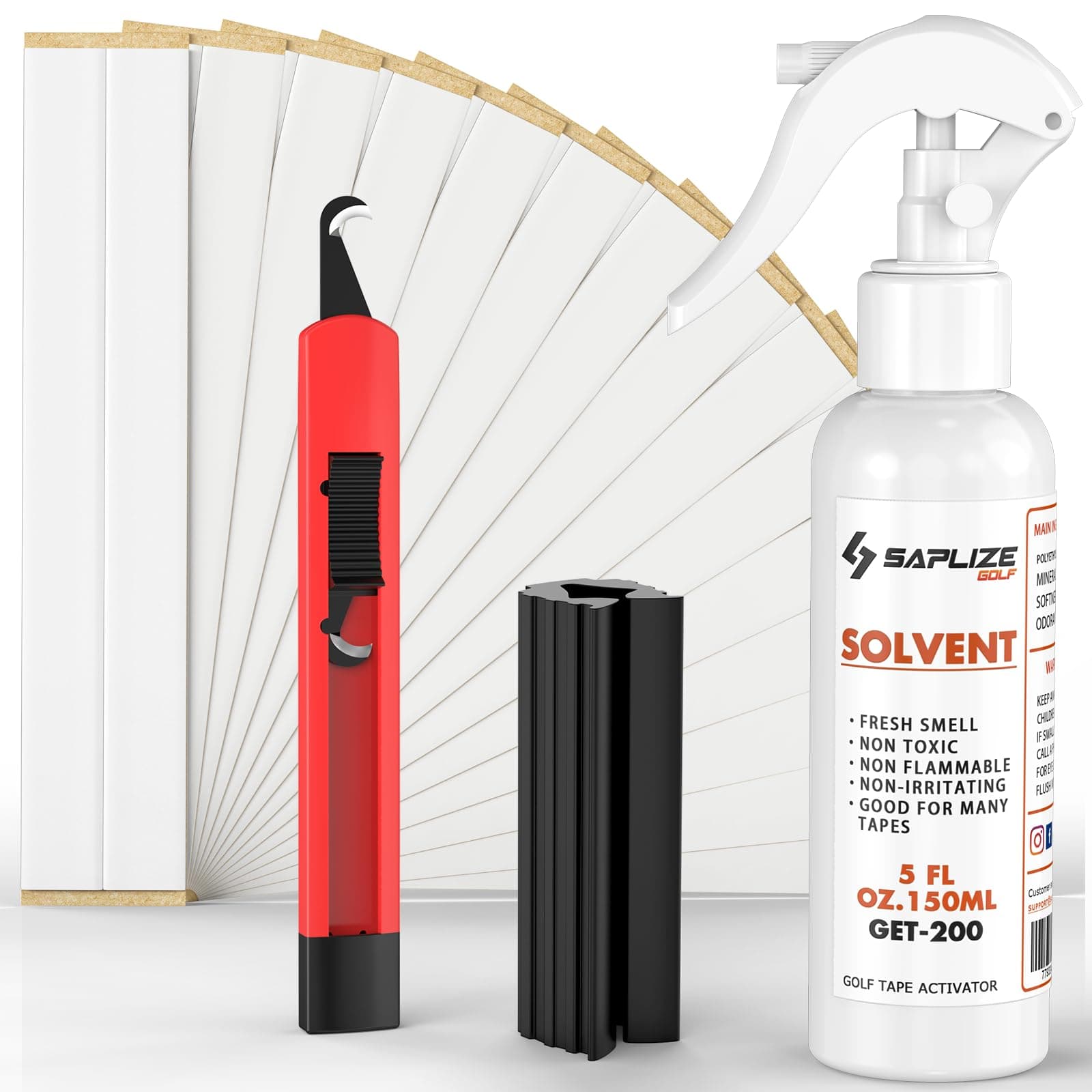 SAPLIZE Deluxe Golf Grip Kit, Includes 15 Tapes(2" x 10.5"), 5oz Solvent, Rubber Vise Clamp, and Hook Blade for Regripping Golf Grips