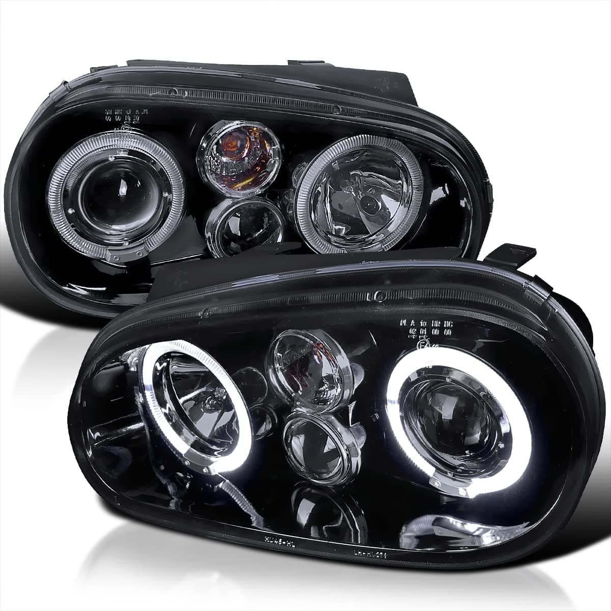 Black Smoke Dual Halo Projector Headlights Compatible with 1999-2006 Volkswagen Golf, Golf GTI VW MK4 Left + Right Pair Headlamps Assembly