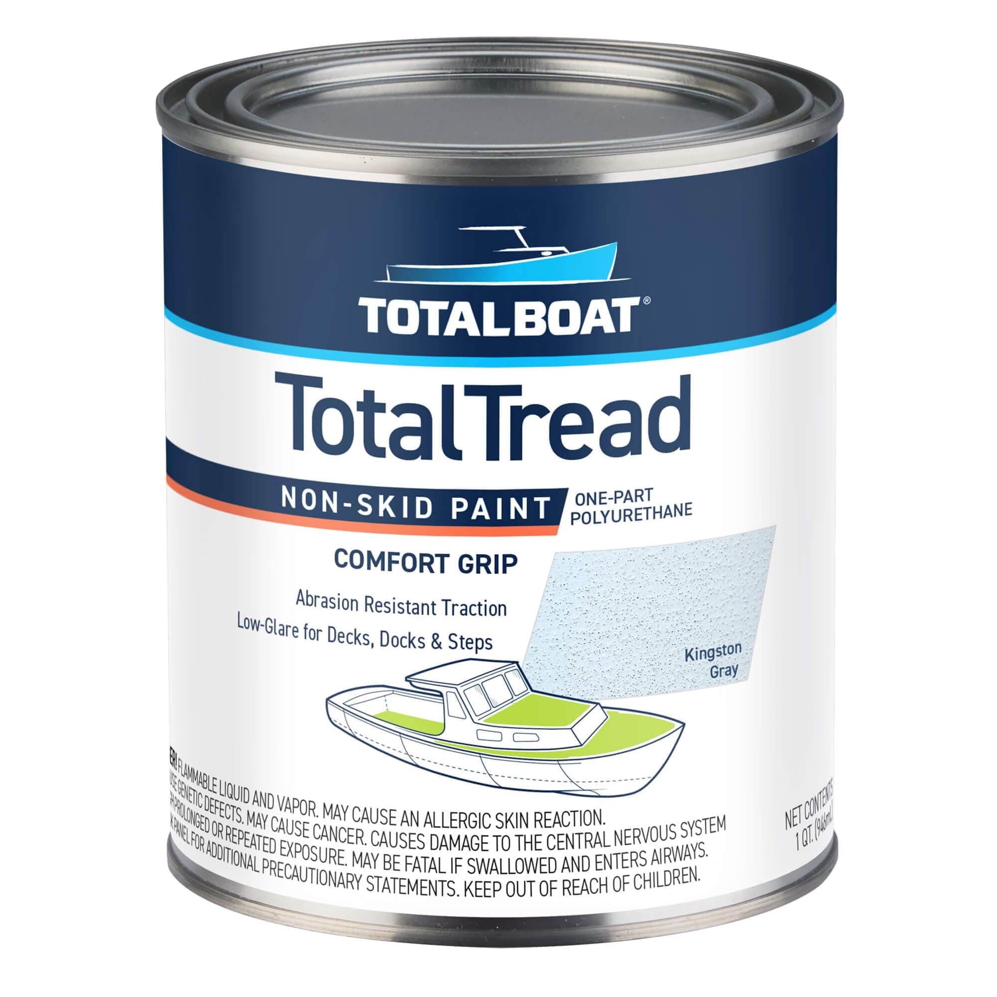 TotalBoat TotalTread Non-Skid Deck Paint, Marine-Grade Anti-Slip Traction Coating for Boats, Wood, Fiberglass, Aluminum, and Metals (Gray, Quart)