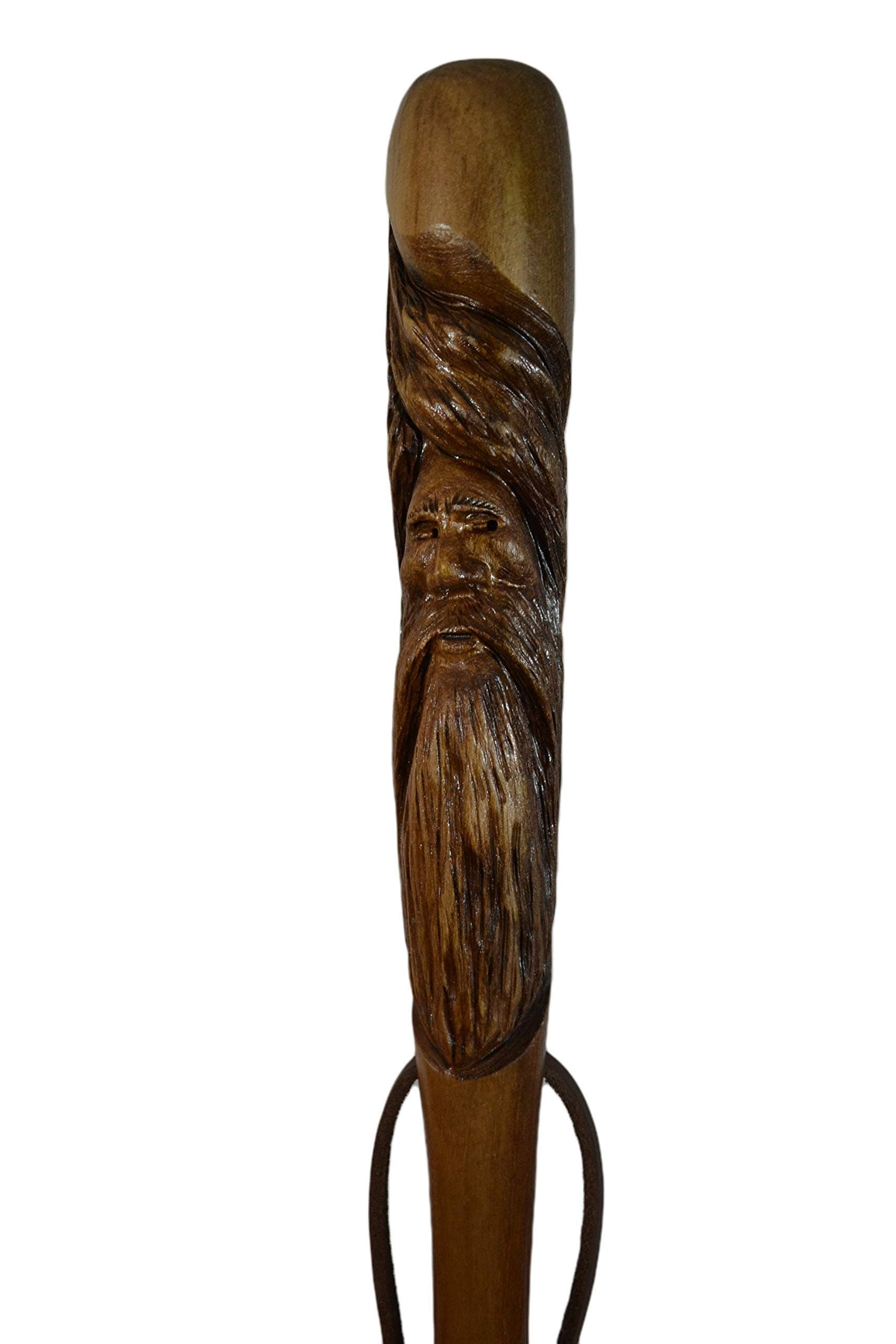 Wood Spirit Walking Stick in Walnut Hand Carved, 60" by Creation Carvings
