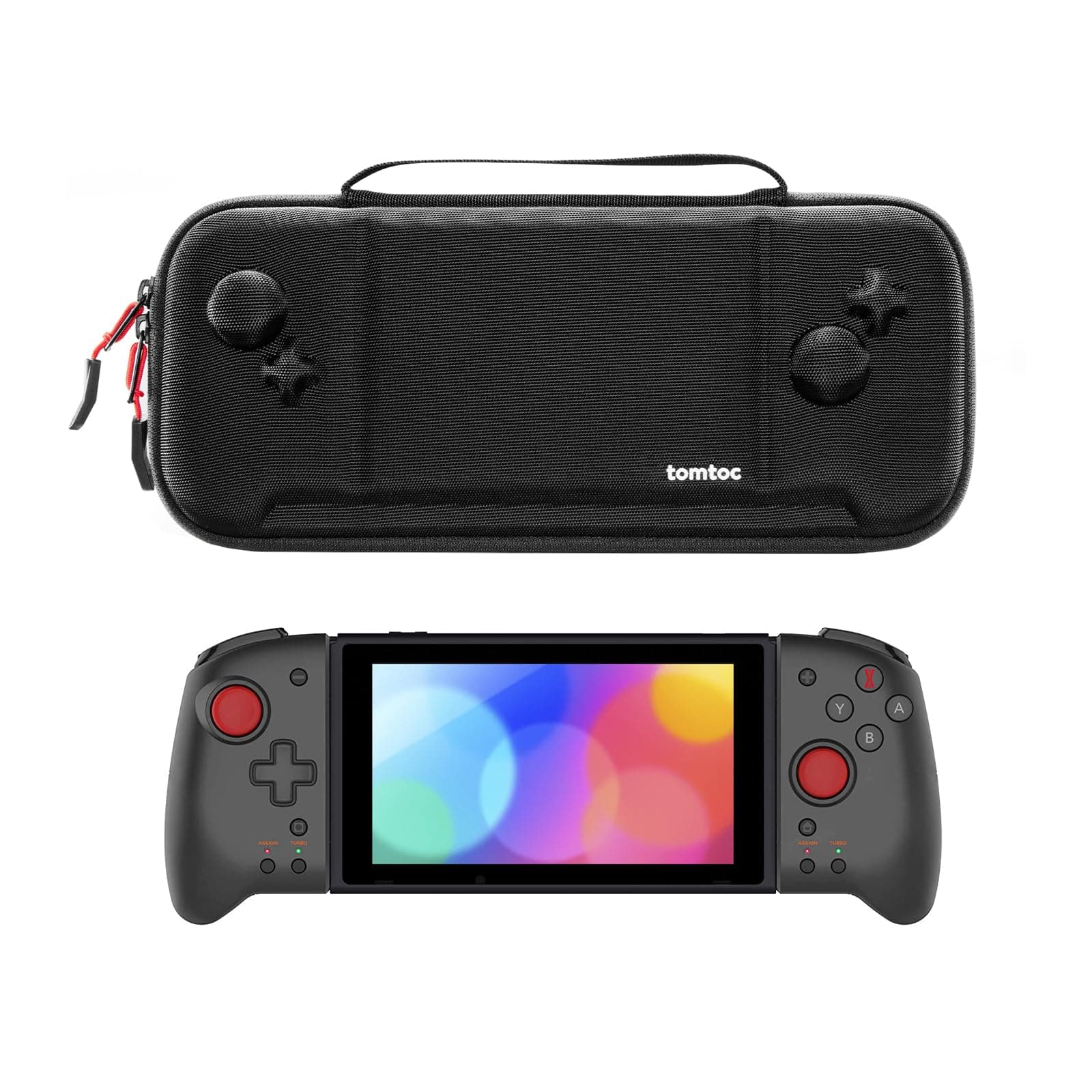 tomtoc Carry Case for Nintendo Switch Hori Split Pad Pro Controller, Black, Hard Shell, 30 Game Cartridges