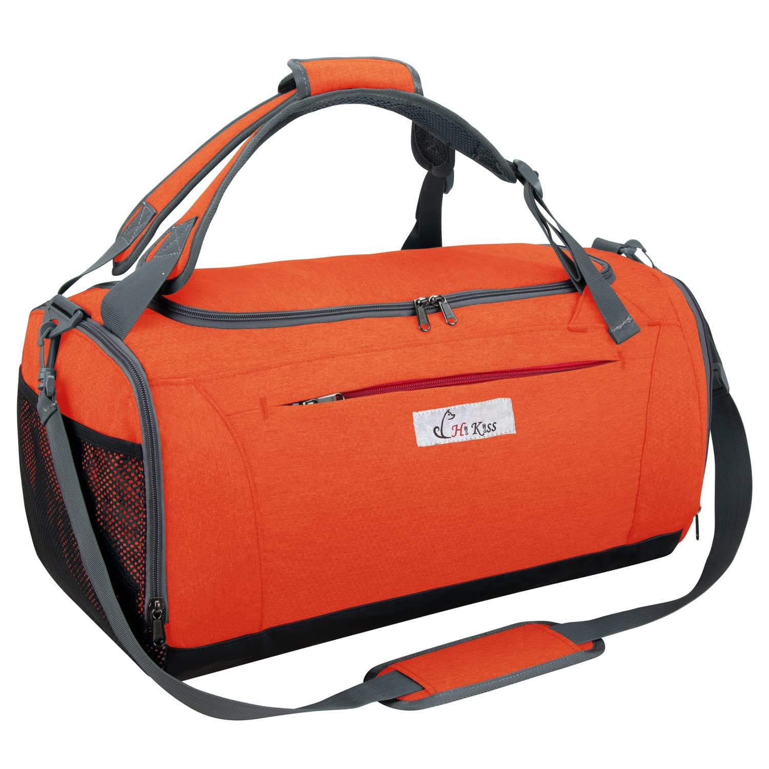 Hi KissHIKISS Sports Gym Bag Waterproof Duffle Bag 45L with Wet Pocket & Shoes Compartment for Men and Women