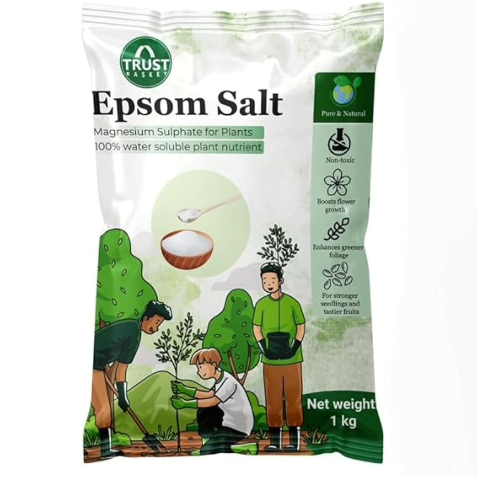 TrustBasket Epsom Salt for plants (1 KG) | Contains Magnesium Sulfur | Water Soluble Plant Fertilizer | Prevents yellowing of leaves | Plant growth supplement