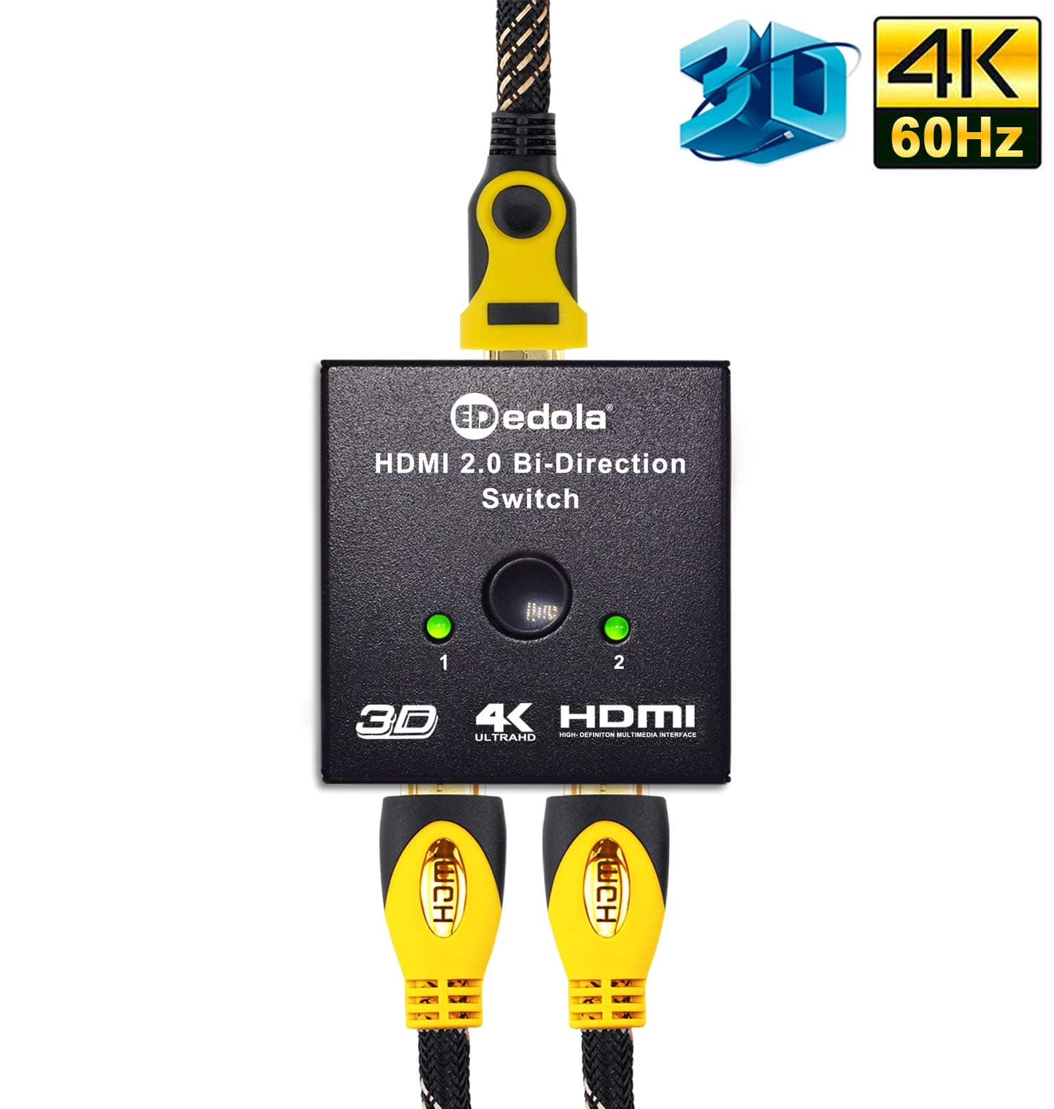 HDMI Switch 4K HDMI Splitter - EDOLA 4K@60Hz Aluminum Bi-Directional HDMI Switcher 1 in 2 Out (Single Display) or 2 Input 1 Output, No External Power Required, Supports 4K 3D for Xbox PS4 Roku HDTV