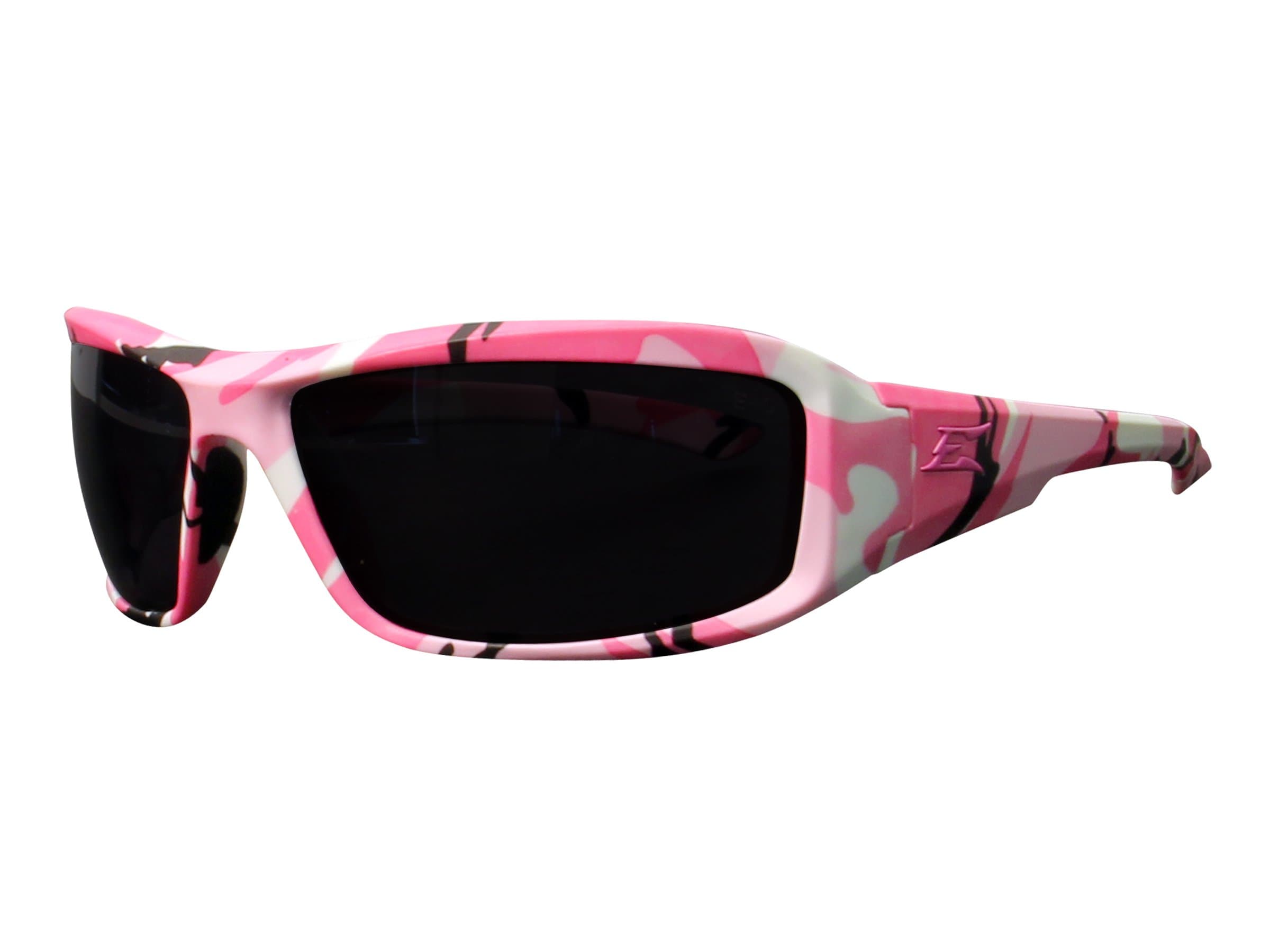 EDGE TXB216-H1 Brazeau Huntress Polarized Wrap-Around Safety Glasses, Anti-Scratch, Non-Slip, UV 400, Military Grade, ANSI/ISEA & MCEPS Compliant, 5.04"" Wide, Pink Camo Frame/Smoke Lens"