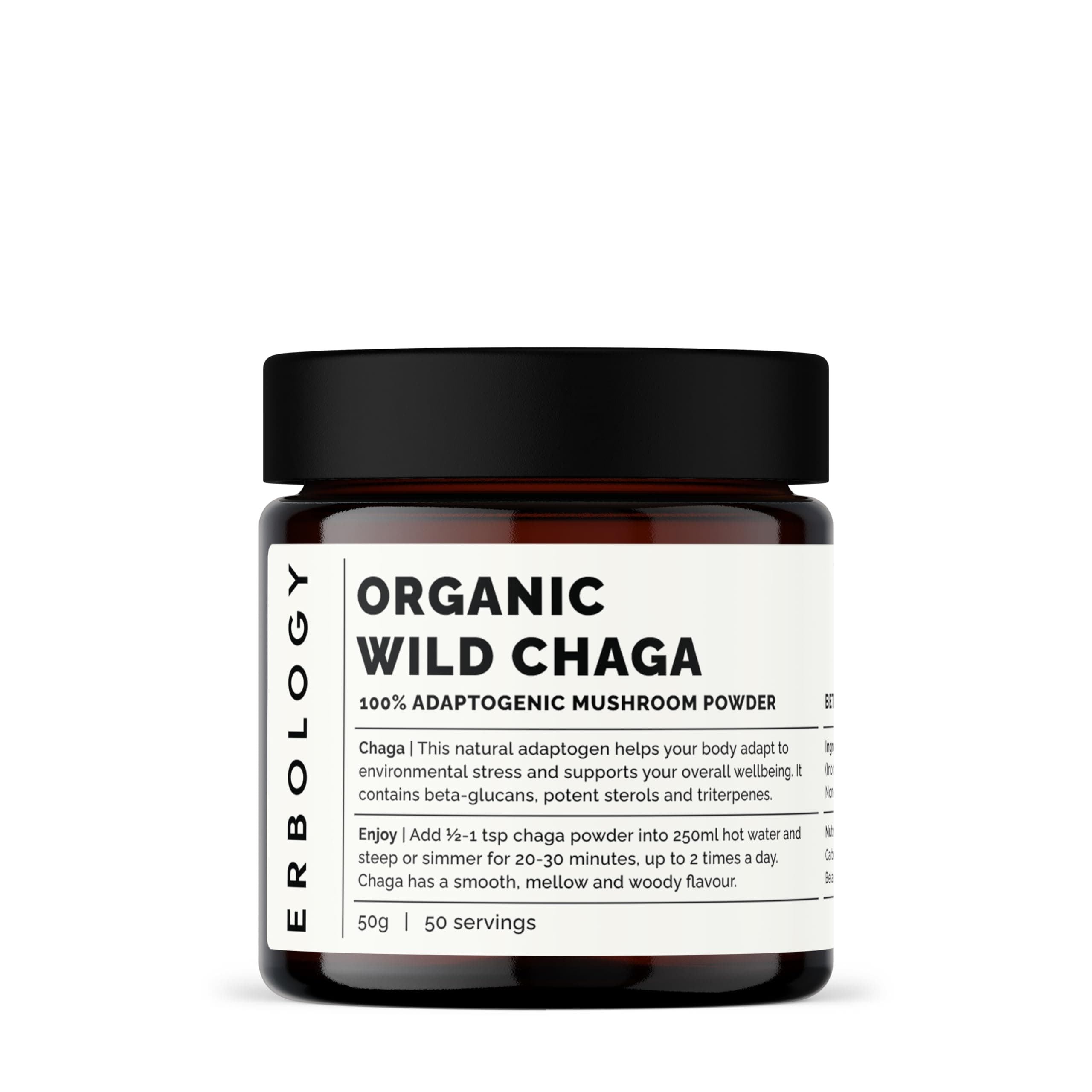 Wild Chaga Mushroom Powder 1.8 oz - 7% Beta-glucans - No Added Fillers - Wild Harvested in Europe