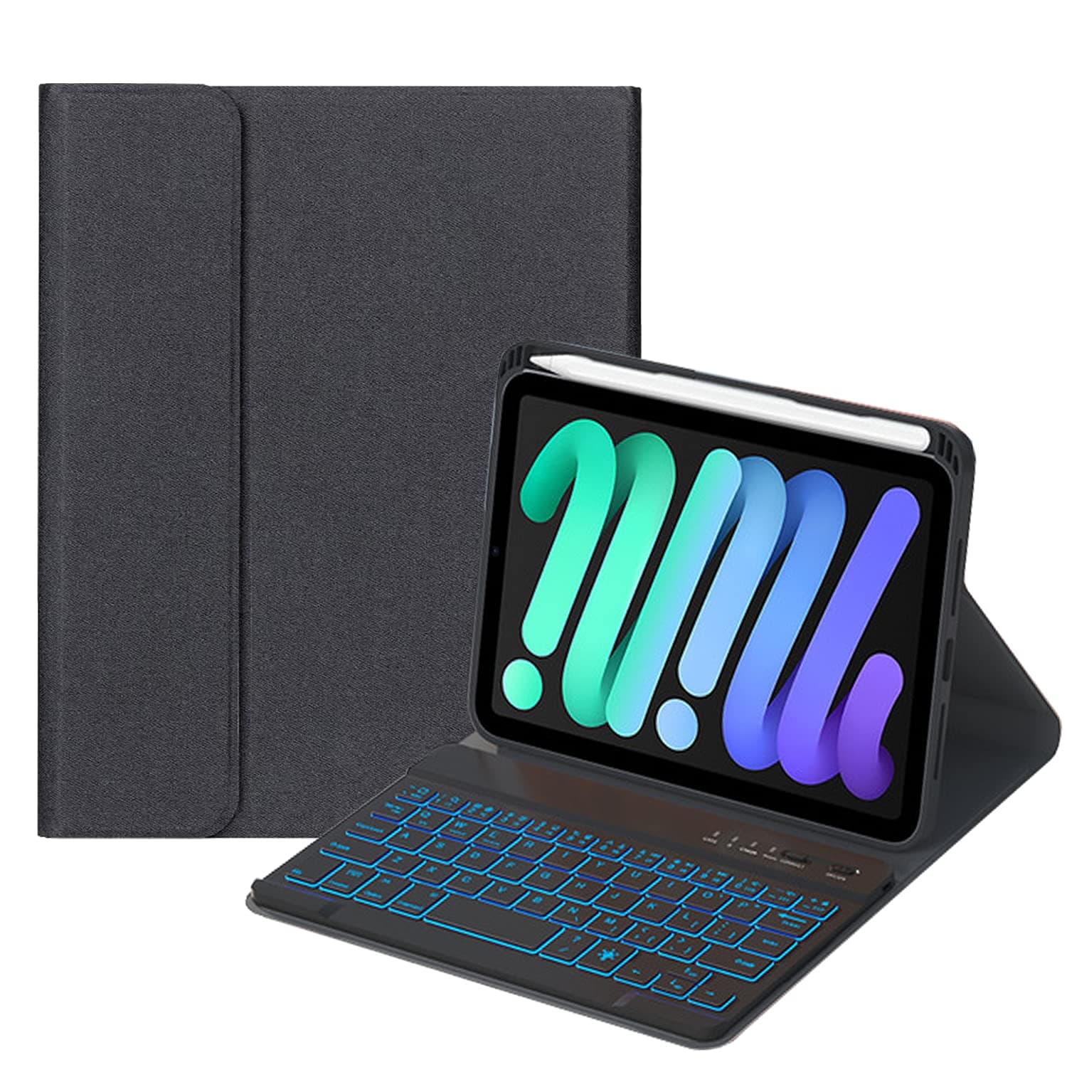 CWNOTBHY iPad Mini 6 Keyboard Case 2021, Backlit Detachable Wireless Keyboard with Slim Cover and Pencil Holder for iPad Mini 6th Generation 8.3 Inch (Black)