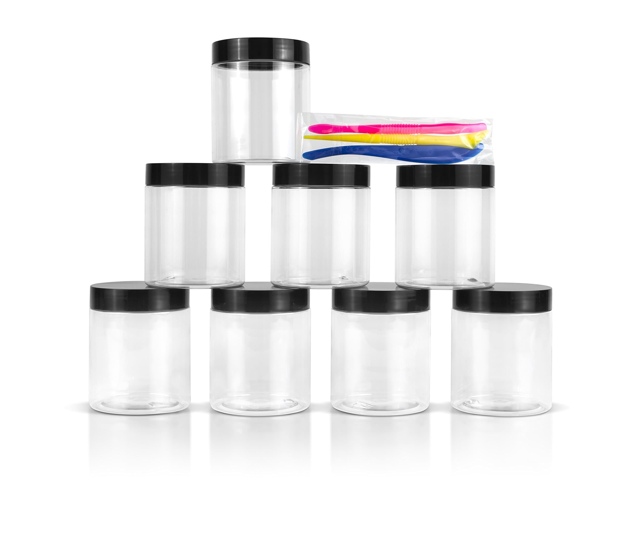 Cumbreca Empty Plastic Containers 250ml with Lids (8pcs) | Slime Tools for DIY Slime Making and Labels | Reusable BPA Free Food Storage Containers for Dry Goods | All-Purpose Slime Storage Jars