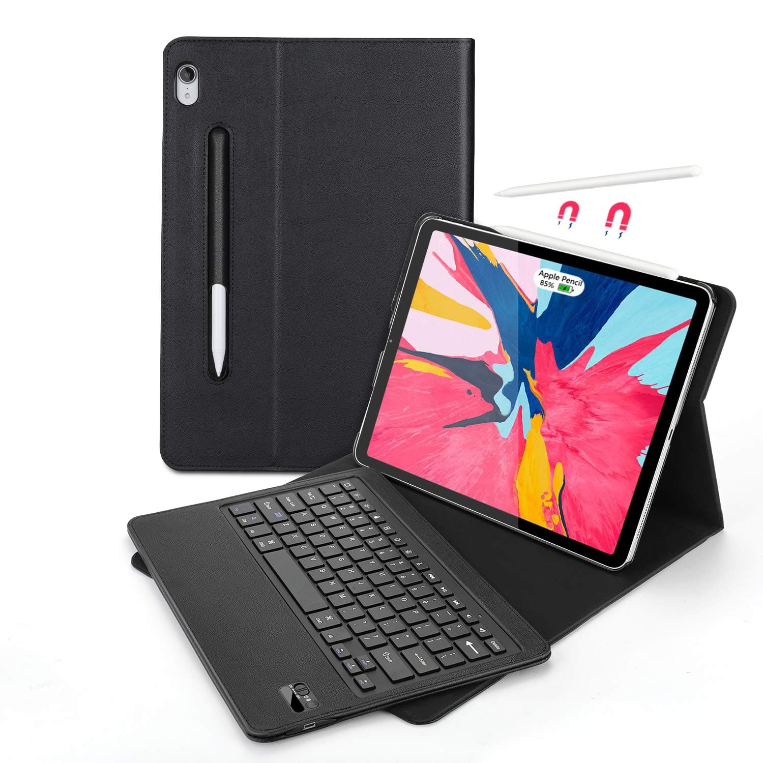 iPad Pro 12.9 2018 Keyboard Case, Tonb Shop Wireless iPad Keyboard + Folio Smart Keyboard Case, with Pencil Holder, Auto Wake/Sleep Feature for Apple iPad Pro 2018 12.9 inch, Black