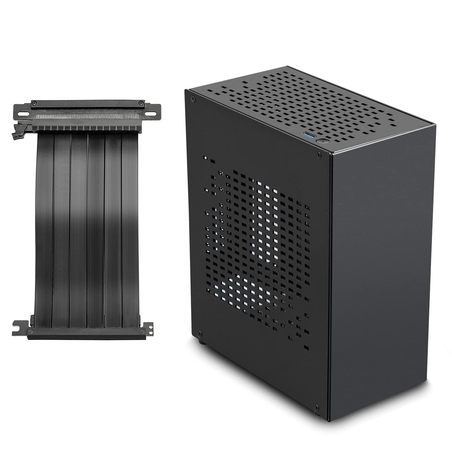 Aluminum Mini ITX Case with PCIe 3.0 Riser, JOYJOM Mini PC Case, SFF Small Form Factor PC Case, TX Computer Gaming Case Supports GPU Graphics Card (Black)
