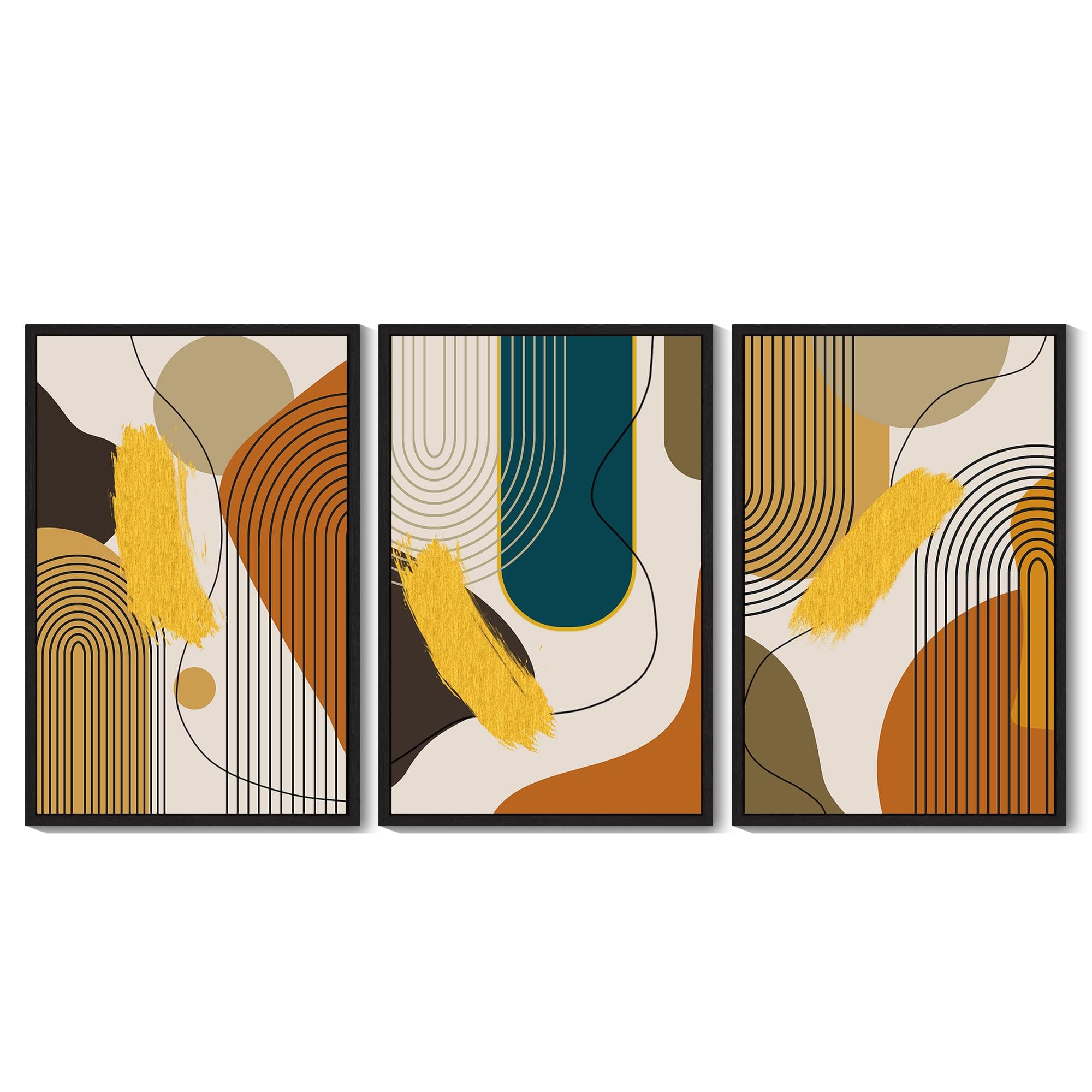 PHOPAGO 24x36in Large Boho Abstract Framed Wall Art Modern Minimalist Luxury Gold Line Artwork Kitchen Dining Room Decor Black Framed