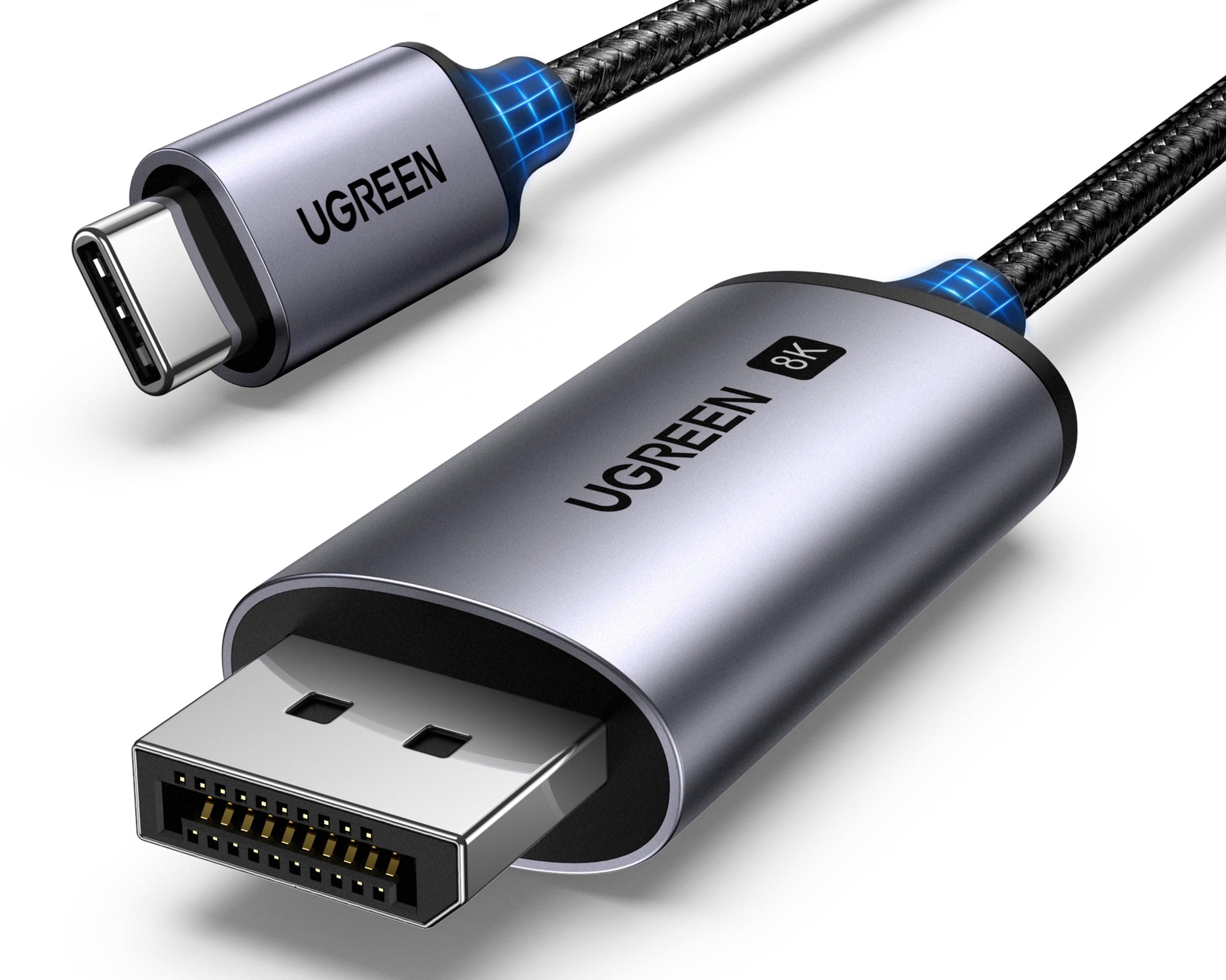 UGREEN 8K@60Hz Unidirectional USB C Cable To Displayport 1.4 Cable 2M 4K 240Hz Type C Thunderbolt 4/3 To Dp Cord 32.4Gbps Compatible With iPhone 16/15,Macbook Pro/Air,iPad,Mac Mini,Galaxy,XPS,Grey