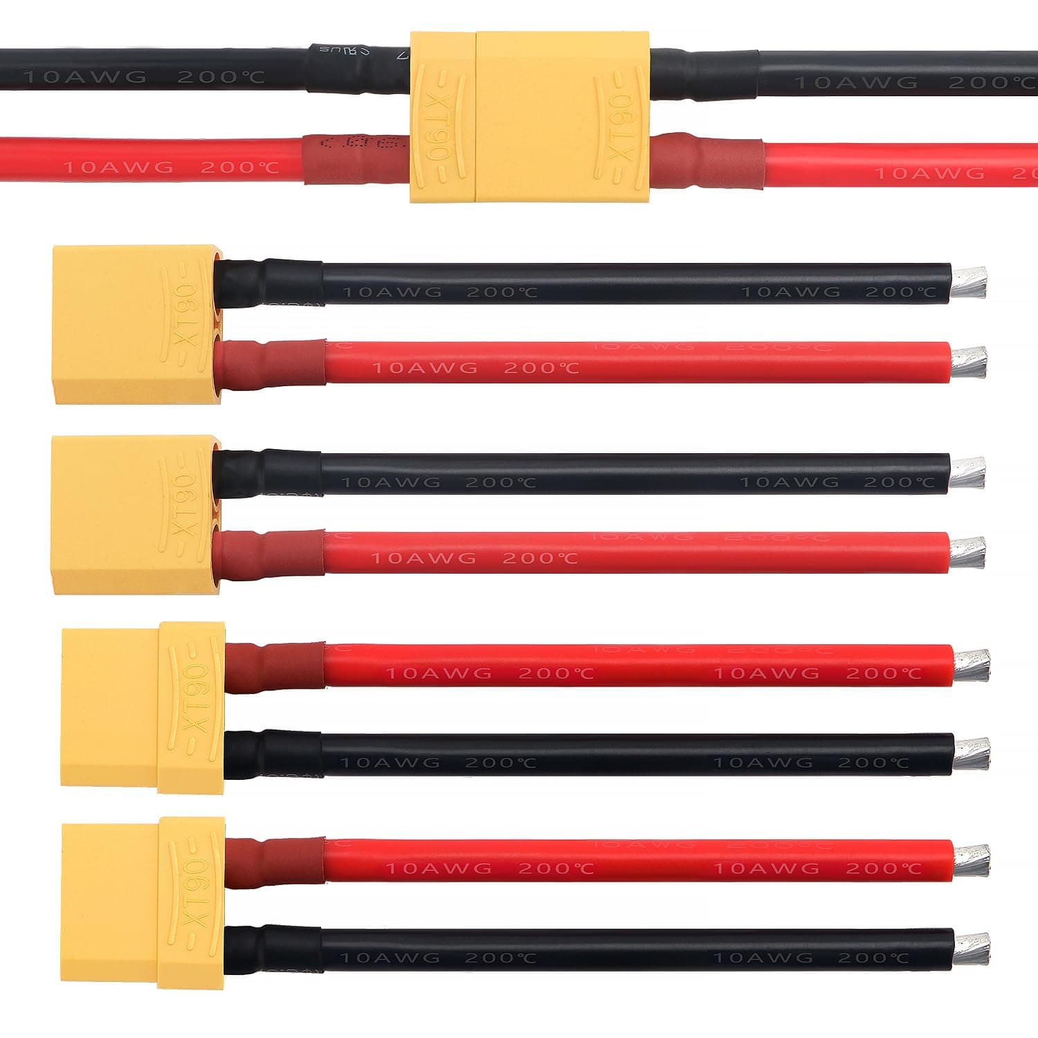 YIXISI 2 Pairs XT90 Pigtail, XT90 Plug Male Female Connector with 100mm 10AWG Silicon Wire, for RC Lipo Battery FPV Drone