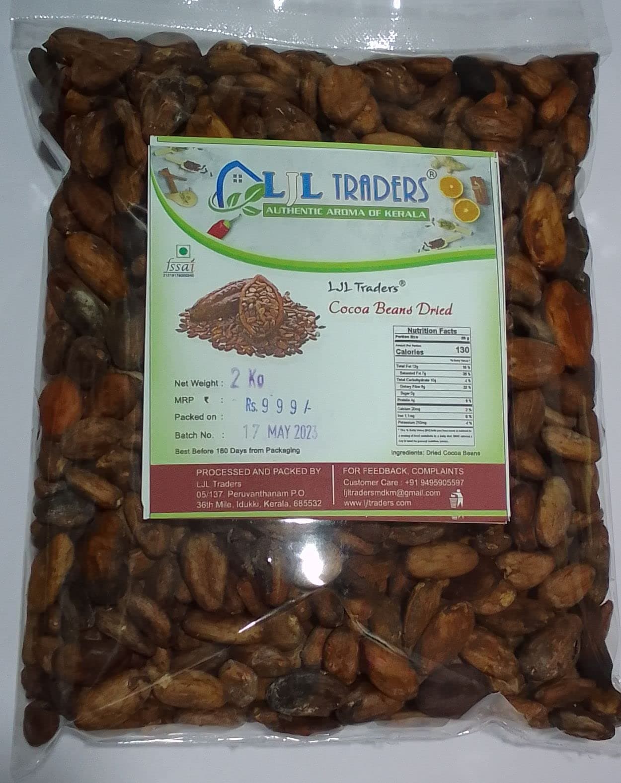 LJL Traders Natural Cocoa Beans / Nibs / Good Fermented and Sun Dried Granulas (Product of Kerala) - 2 Kg