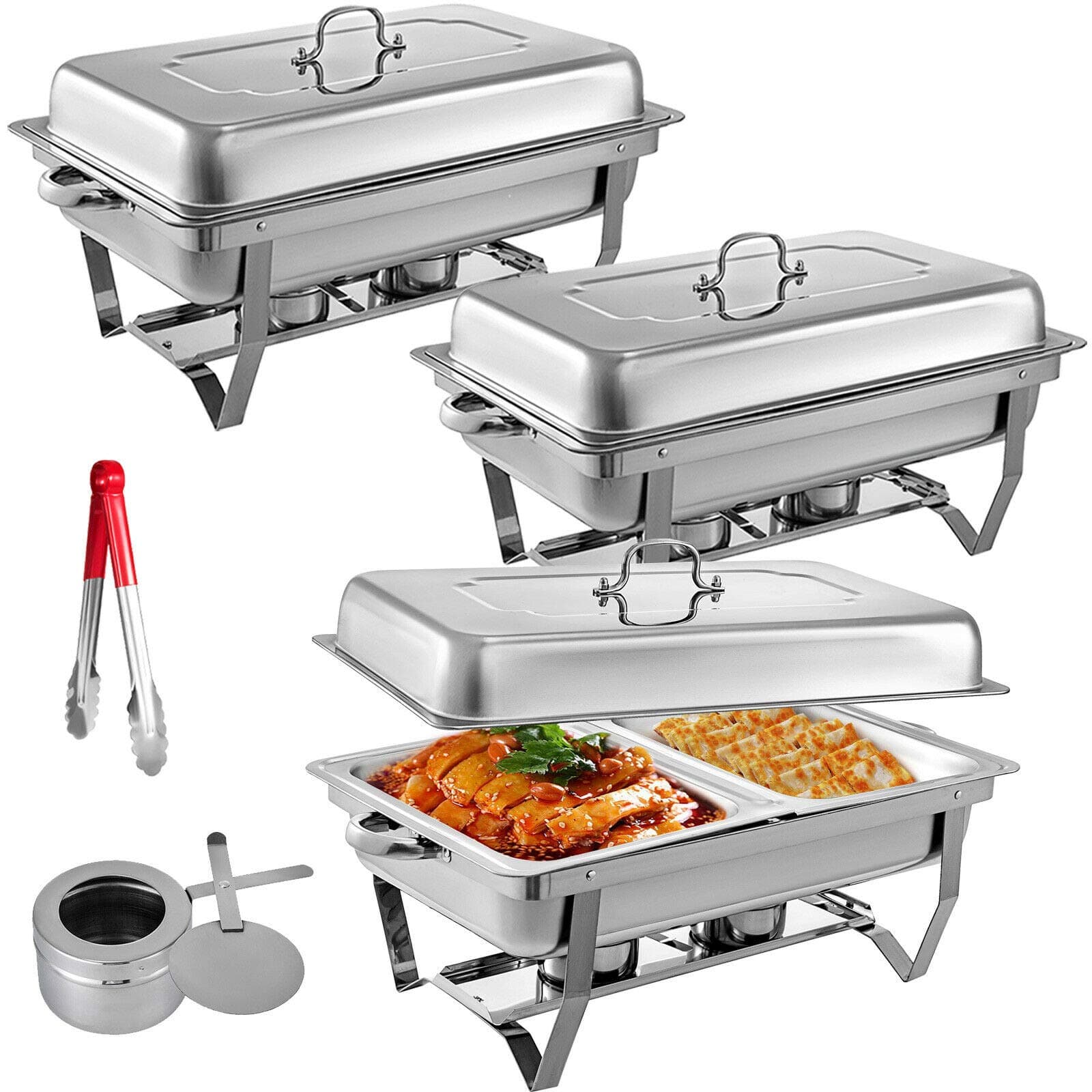 KITGARN 2 Packs Stainless Steel Chafing Dishes 2 Half Size Pans 8 Quart Rectangular Chafer Complete Set Buffet Tray Food Warmer