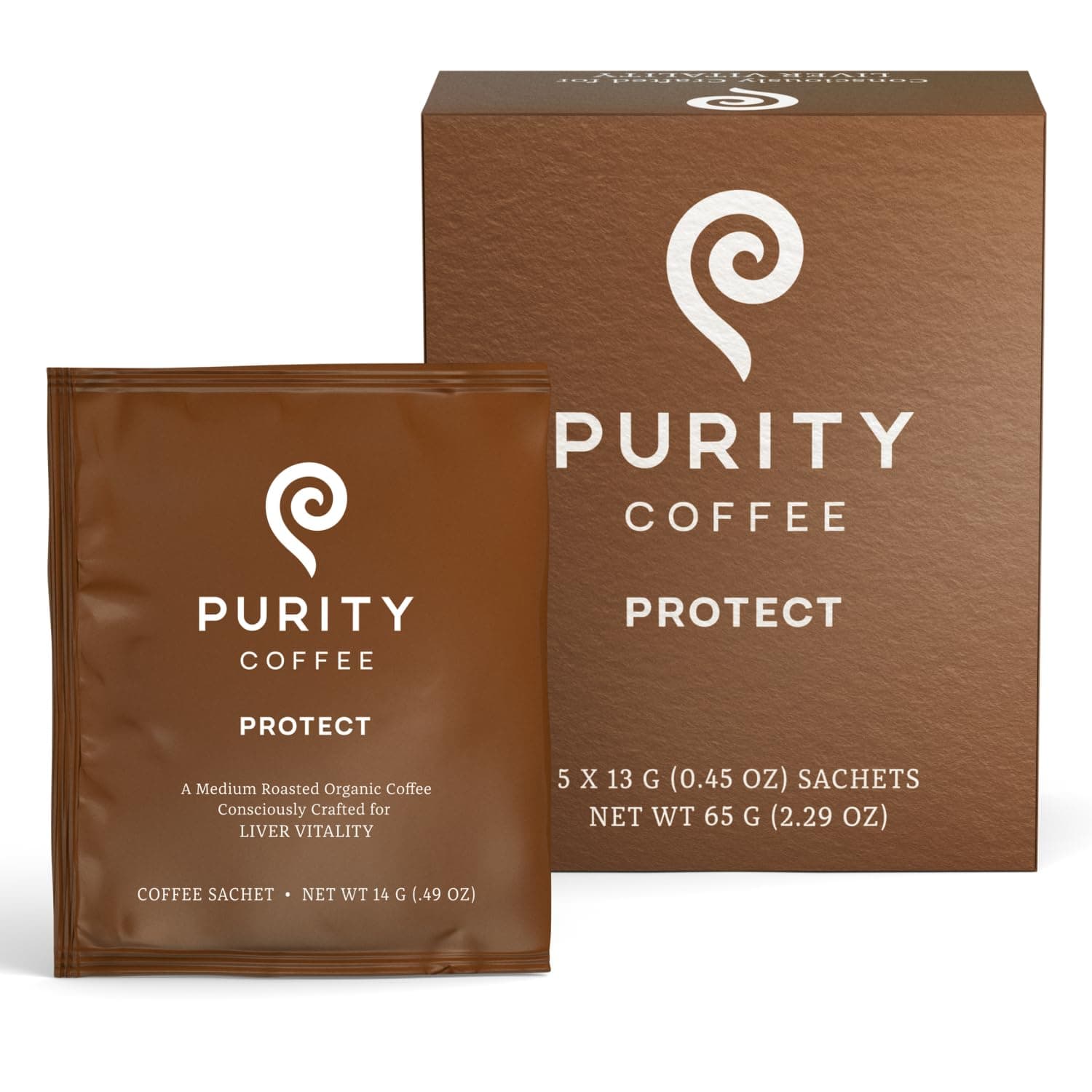 Purity Coffee PROTECT Organic Medium Roast - Ground for Liver Care, Metabolic Vitality and Antioxidant Support - 5ct Packets - Specialty Grade, Fair Trade, USDA Certified Organic