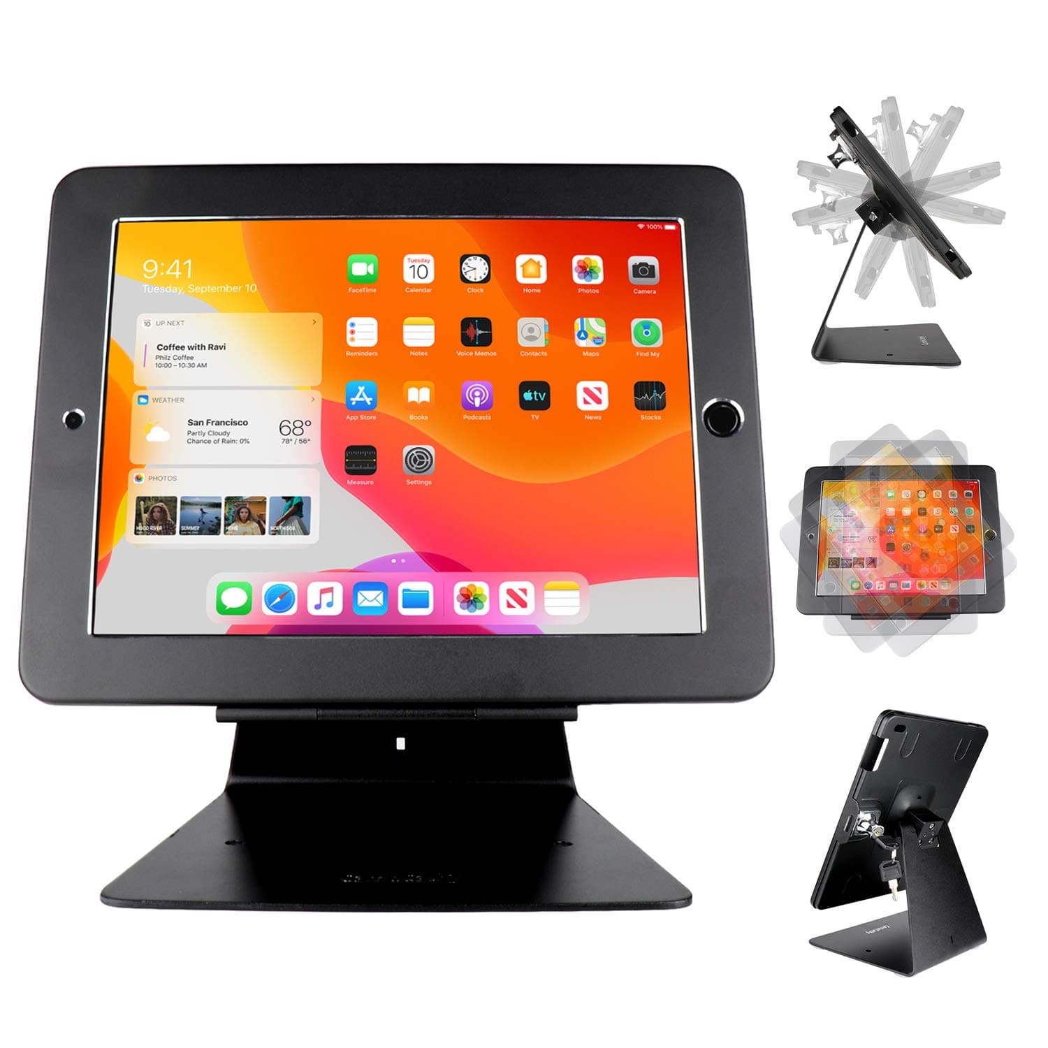 Desktop Anti-Theft Security Kiosk POS Stand Holder Enclosure for 10.2 Inch 2021 iPad 9th Gen 2020 iPad 8th Gen 2019 iPad 7th Generation Flip & 360° Rotating Design