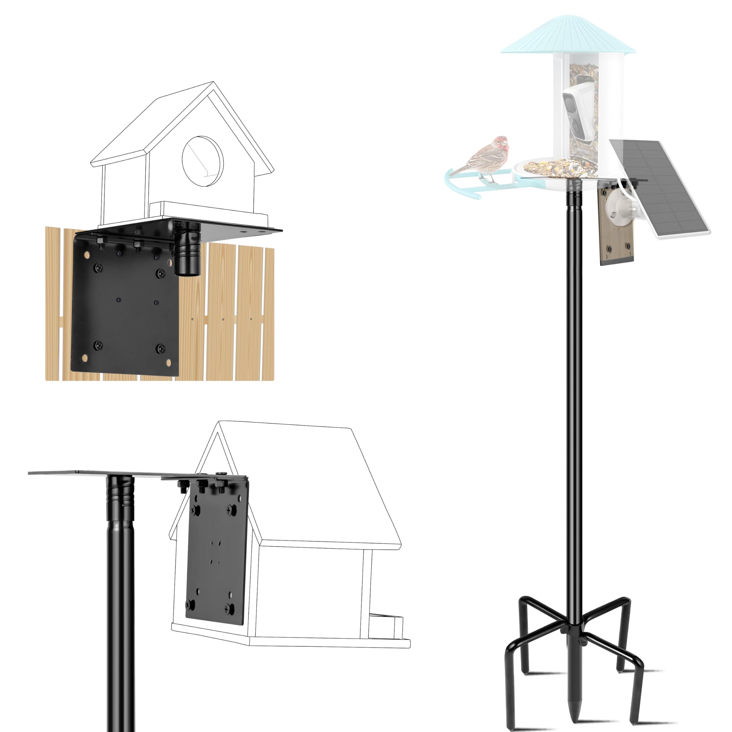 Ottsuls Bird Feeder Pole, 109 Inch Heavy Duty Bird House Pole Kit for Outdoors, with 5-Prong Base Feeding Station for Wild Birds Watching, Adjustable Feeder Stand (House Not Included)