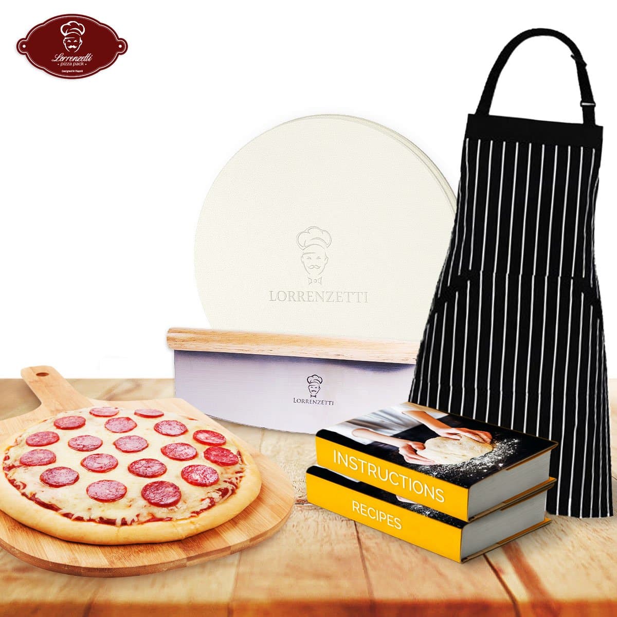 Homemade Pizza Bundle. Master Pizza Baking in 7 Days. Premium 16” Pizza Stone, Bamboo Peel, Sharp Aluminium 14” Cutter and Apron. Bonus Oven Stone Seasoning Instructions and Recipes.