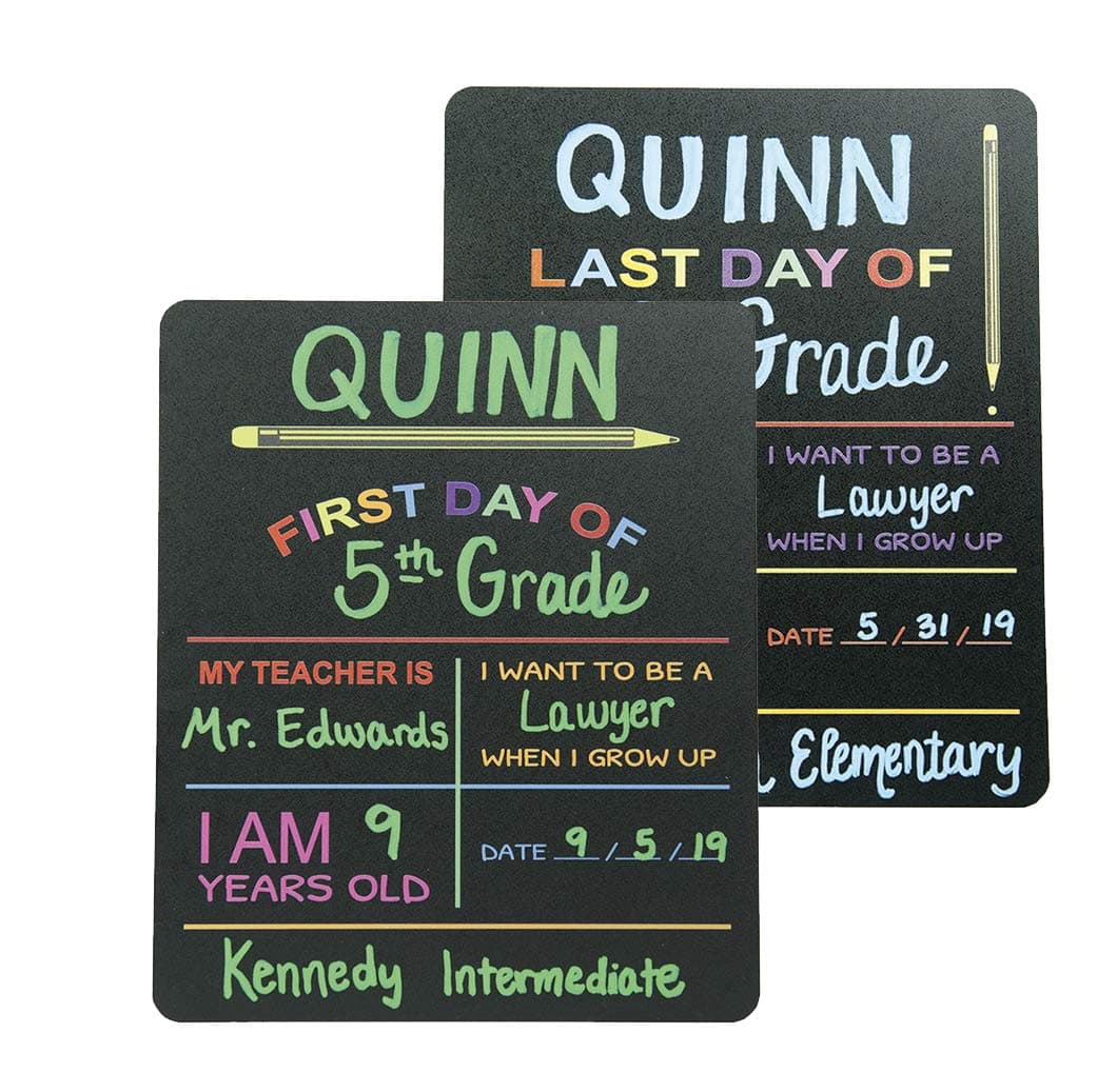 Canopy Street Reusable My First Day and Last of School Set Milestone Chalkboard Sign. Photo Prop Board for Kids, Black w/color print - 12” x 10” rectangle