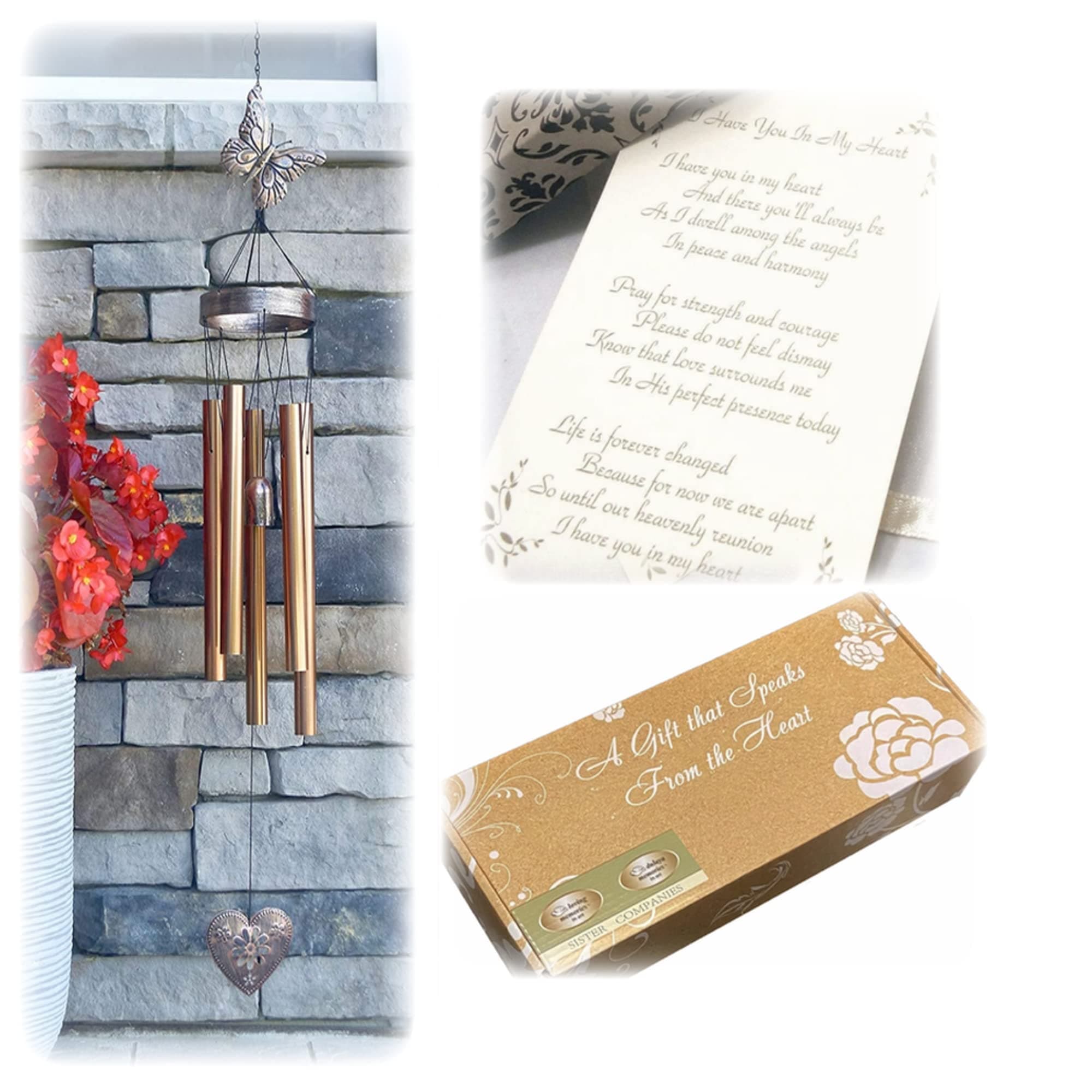 Exquisite Memorial Wind Chimes, Sympathy Gift Windchime with Butterfly and Heart