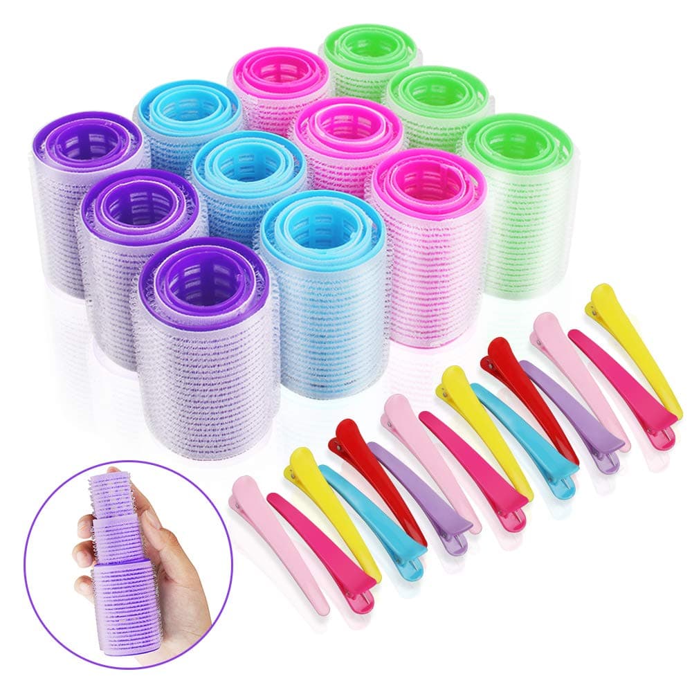 Hair Rollers Set, 36 Pcs Self Grip Rollers with 15 Pcs Hair Clips, No Heat Hair Curlers Rollers for Long & Short Hair, Large Medium Small Hair Rollers for Salon DIY Hair Styling Tools (44/36/25mm)
