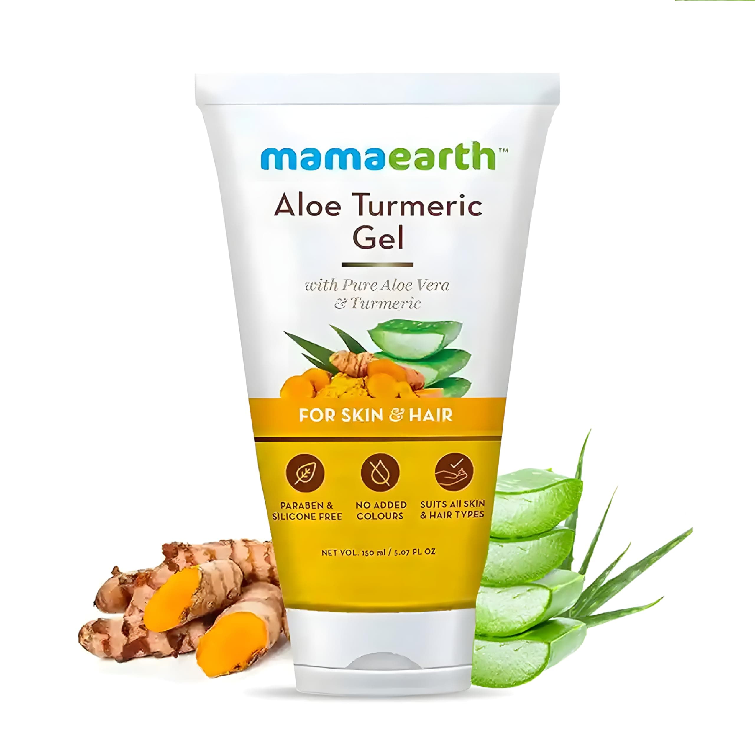 Mamaearth Aloe Turmeric Gel From 100% Pure For Face, Skin & Hair with Vitamin E 150 ml (Pack of 1)