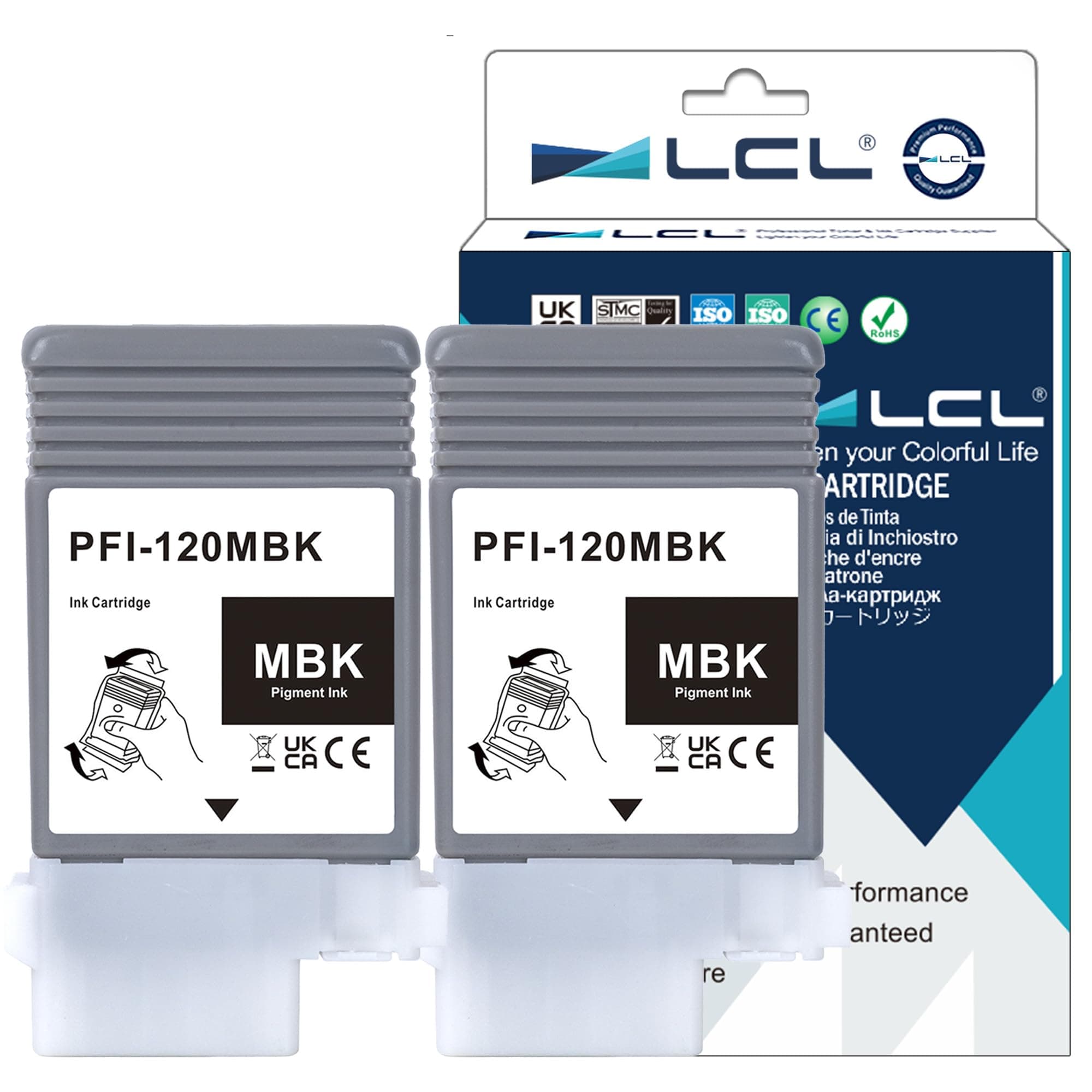 LCL PFI-120 PFI120 Matte Black 130-ml Ink Cartridge Replacement for Canon PFI120MBK PFI-120MBK 2884C001AA for ImagePROGRAF GP-200 GP-300 TM-200 TM-205 TM-300 TM-305 TM-250 TM-255 TM-350 TM-355(2-Pack)